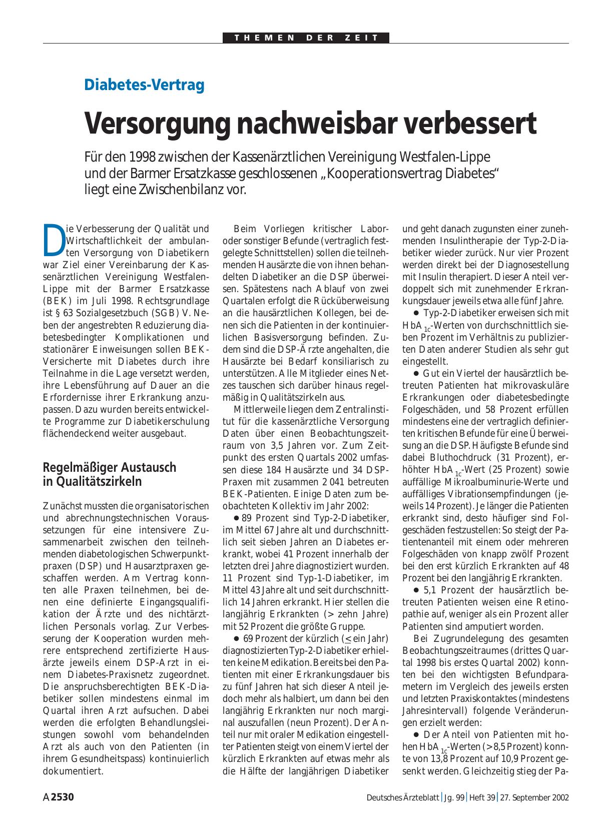 Vorschauseite 1: Diabetes-Vertrag: Versorgung nachweisbar verbessert