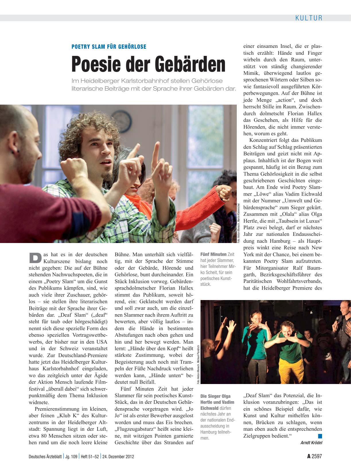 Vorschauseite 1: Poetry Slam für Gehörlose: Poesie der Gebärden