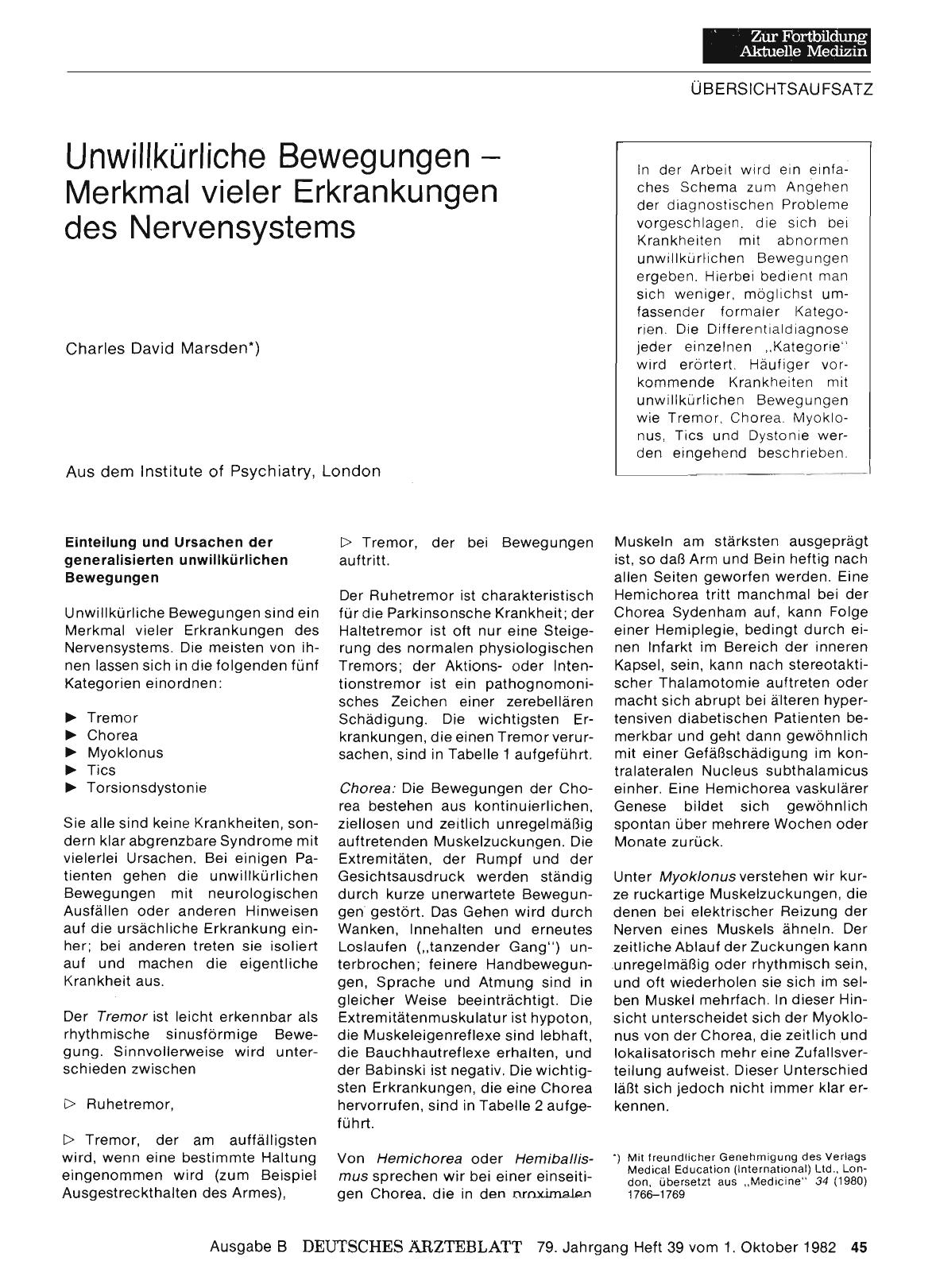 Vorschauseite 1: Unwillkürliche Bewegungen - Merkmal vieler Erkrankungen des Nervensystems