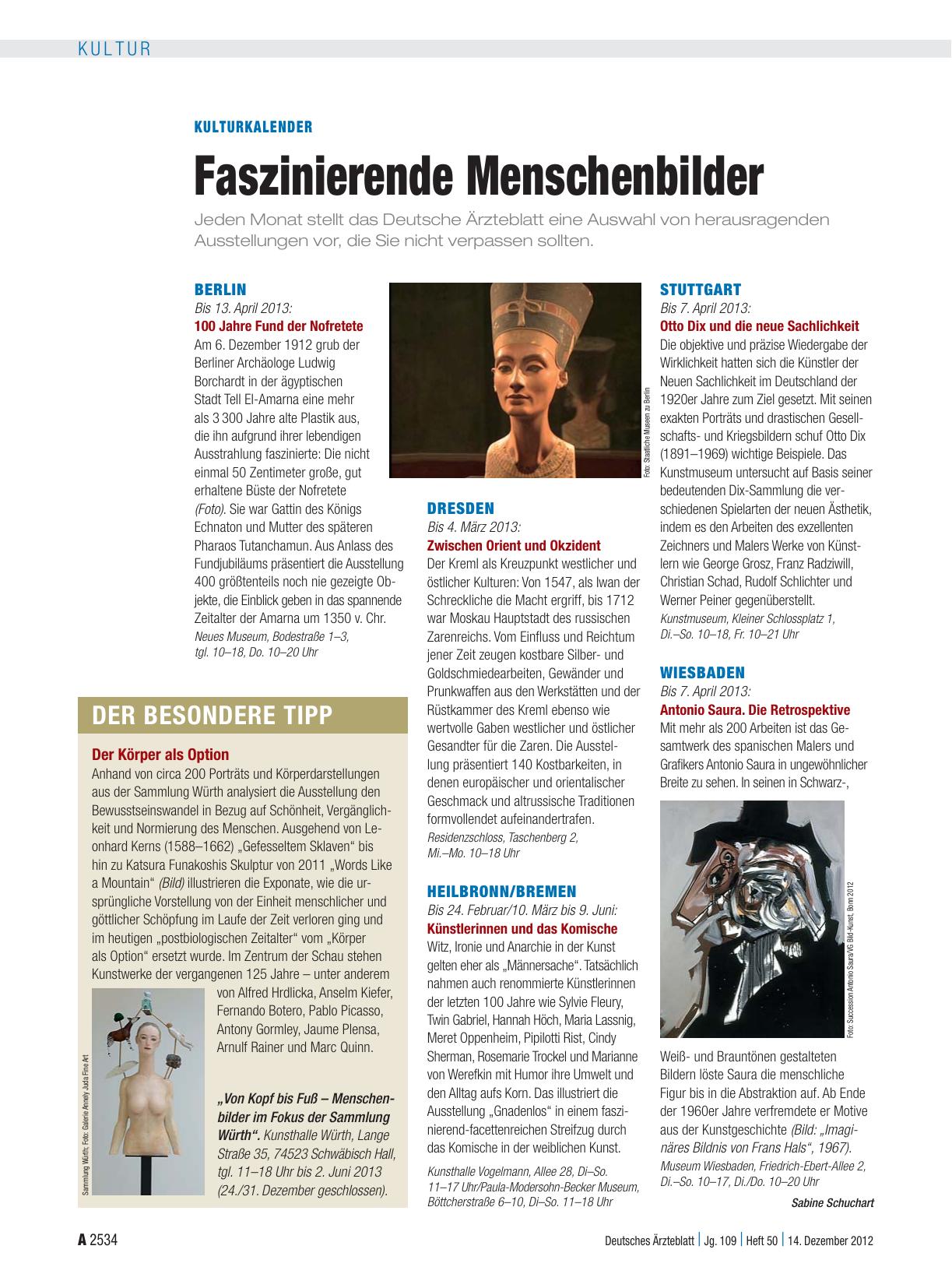 Vorschauseite 1: Kulturkalender: Faszinierende Menschenbilder