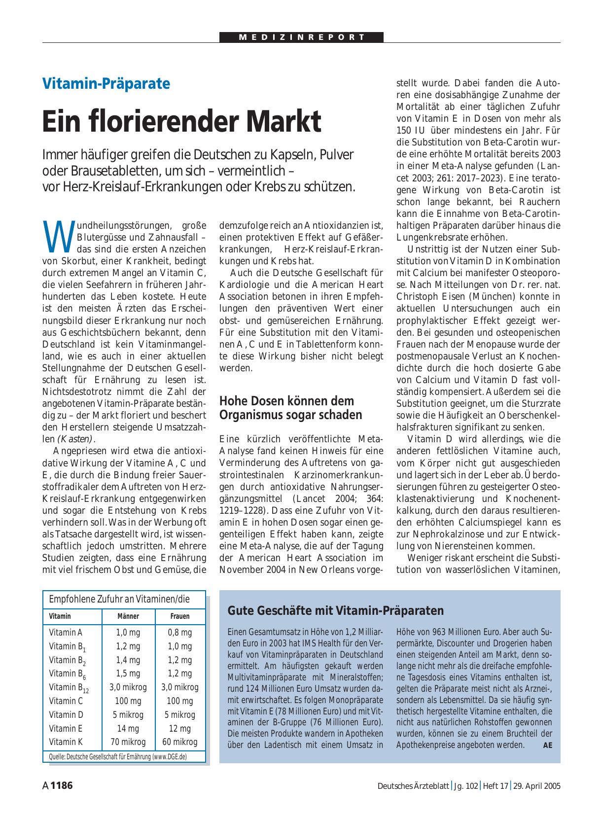 Vorschauseite 1: Vitamin-Präparate: Ein florierender Markt