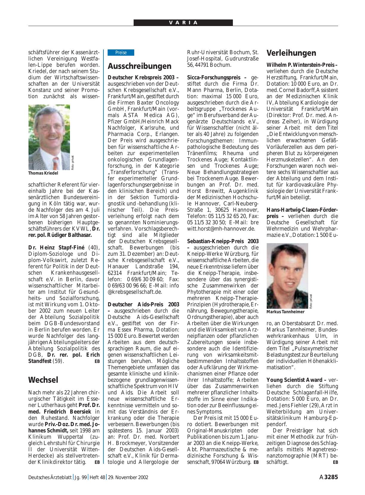 Vorschauseite 1: Verleihungen