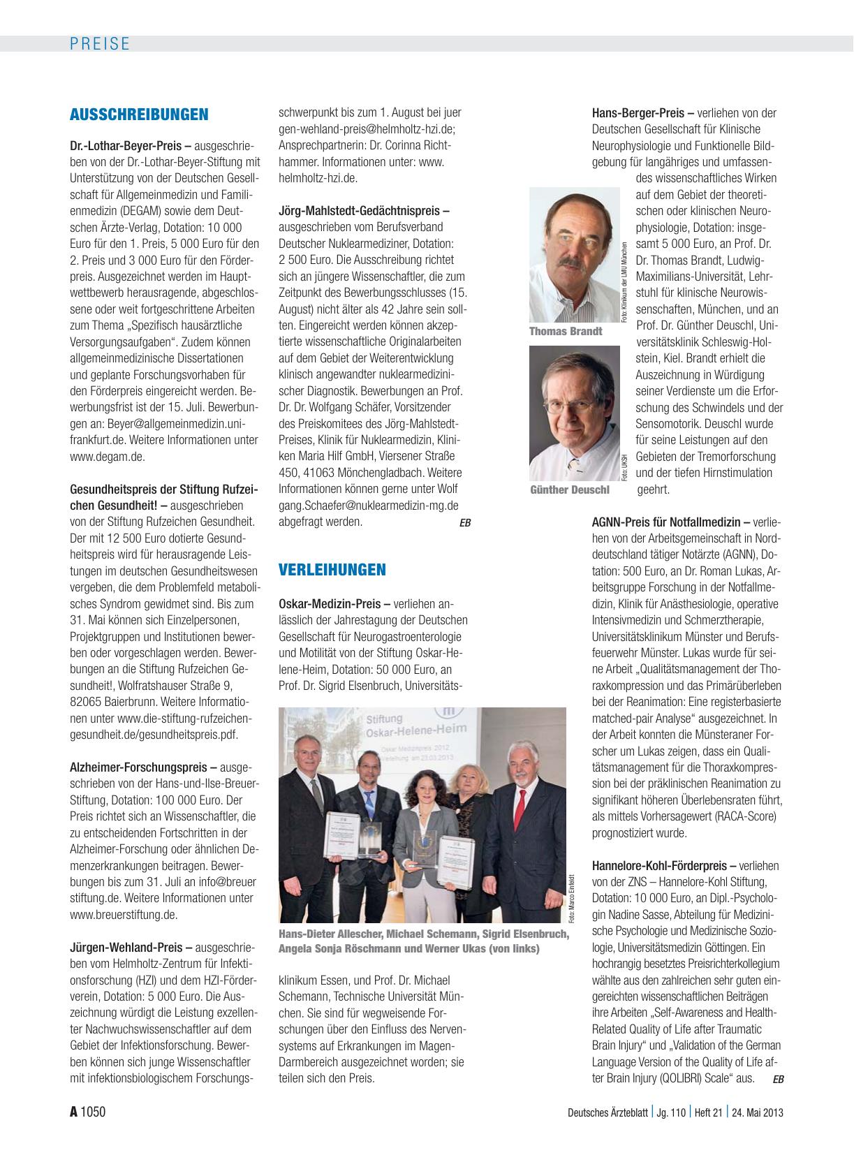 Vorschauseite 1: Verleihungen