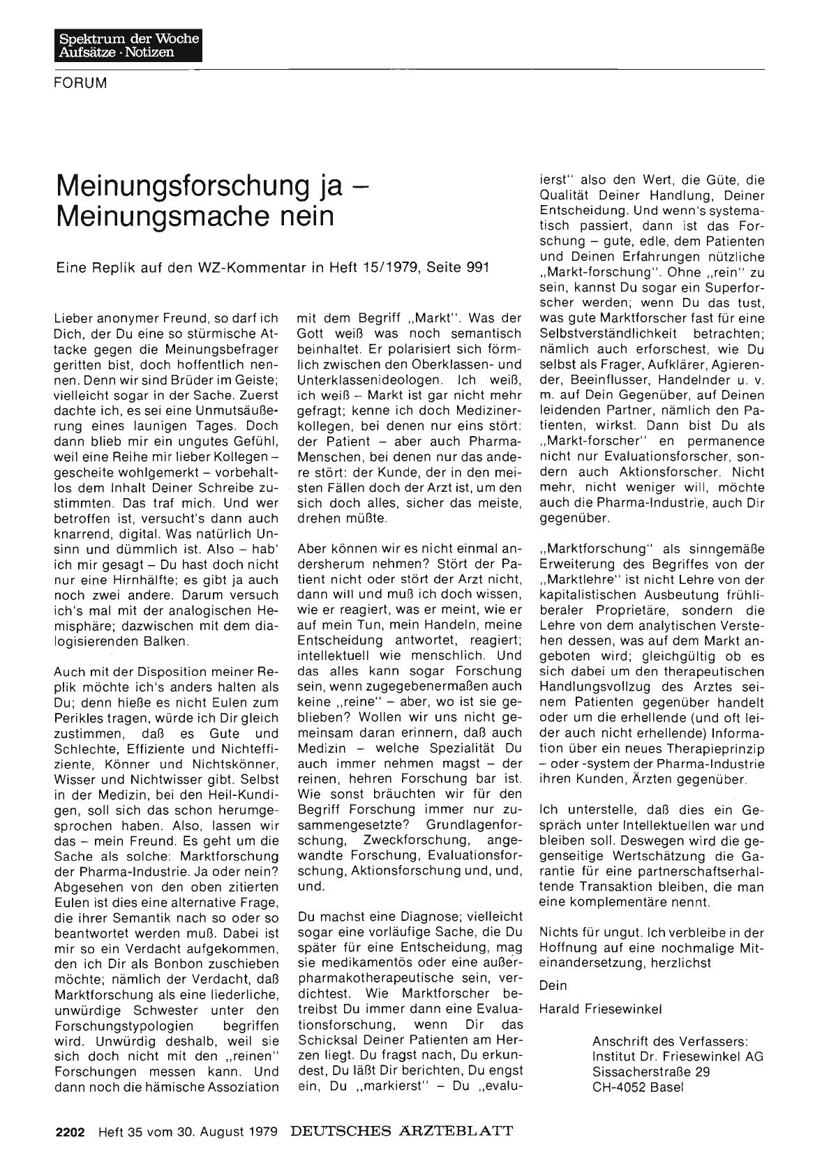 Vorschauseite 1: Meinungsforschung ja — Meinungsmache nein