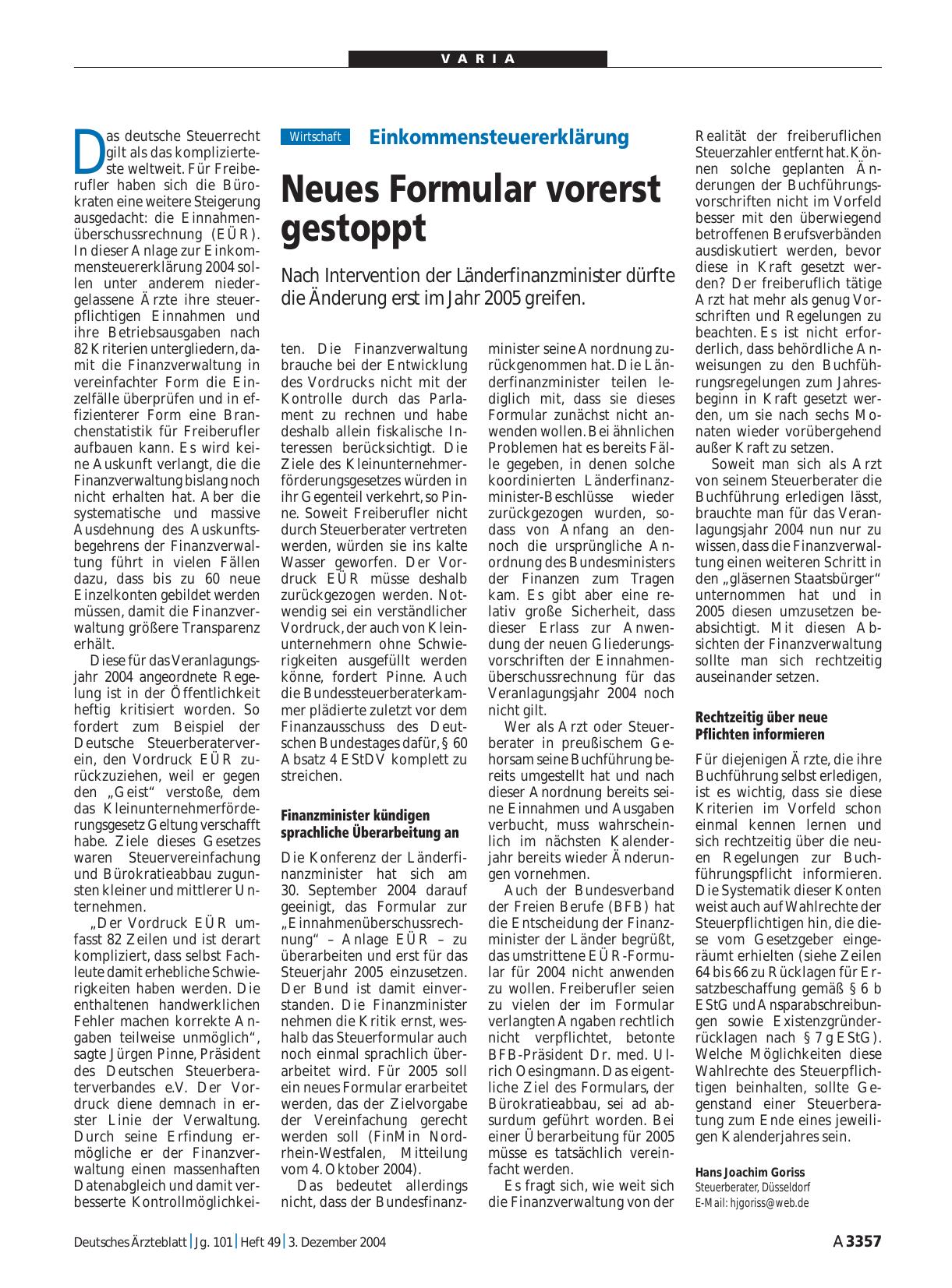 Vorschauseite 1: Einkommensteuererklärung: Neues Formular vorerst gestoppt