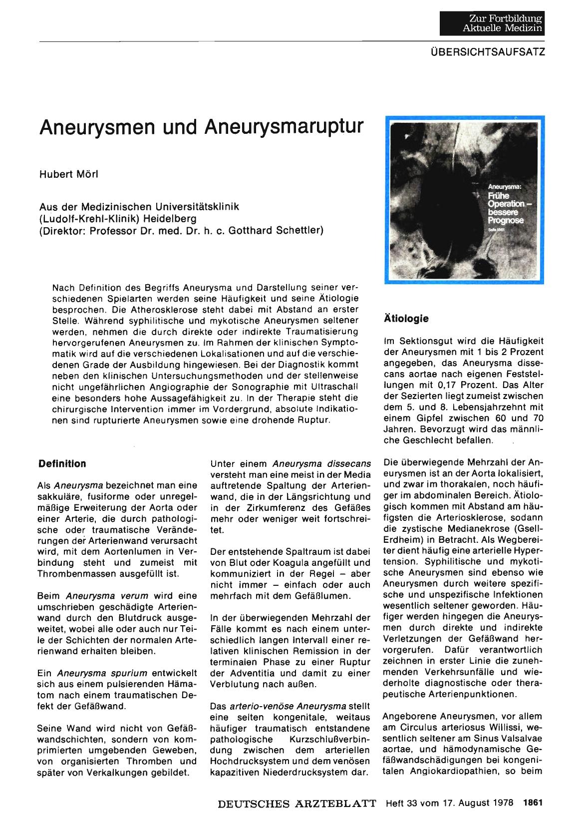 Vorschauseite 1: Aneurysmen und Aneurysmaruptur