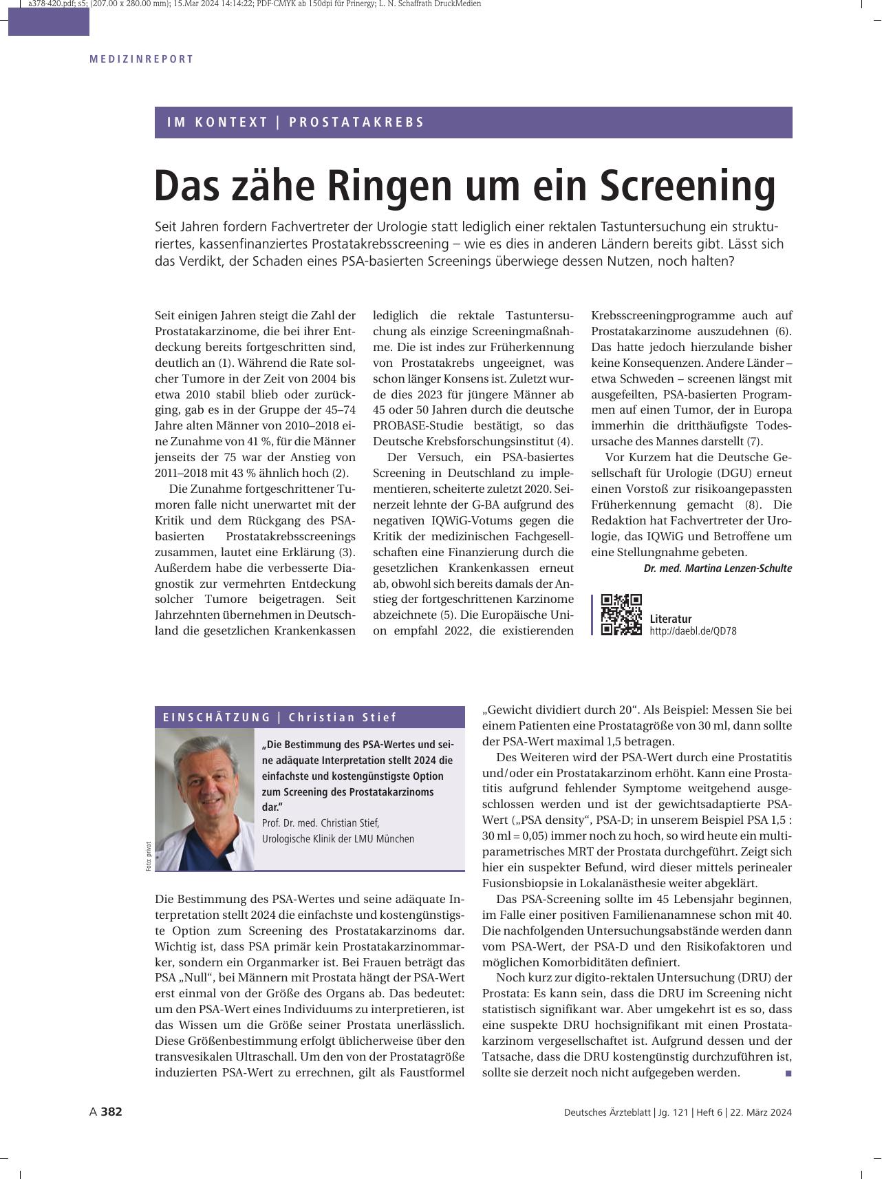 Vorschauseite 1: Prostatakrebs: Das zähe Ringen um ein Screening
