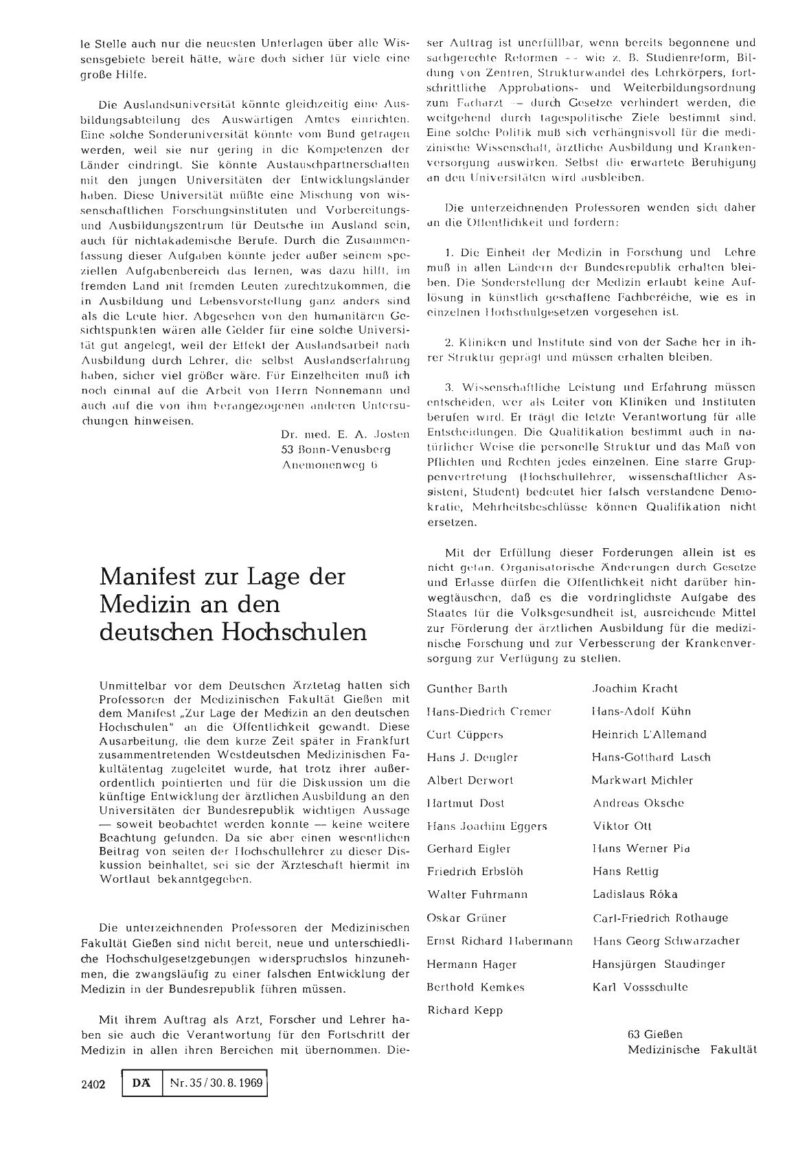 Vorschauseite 1: Manifest zur Lage der Medizin an den deutschen Hochschulen