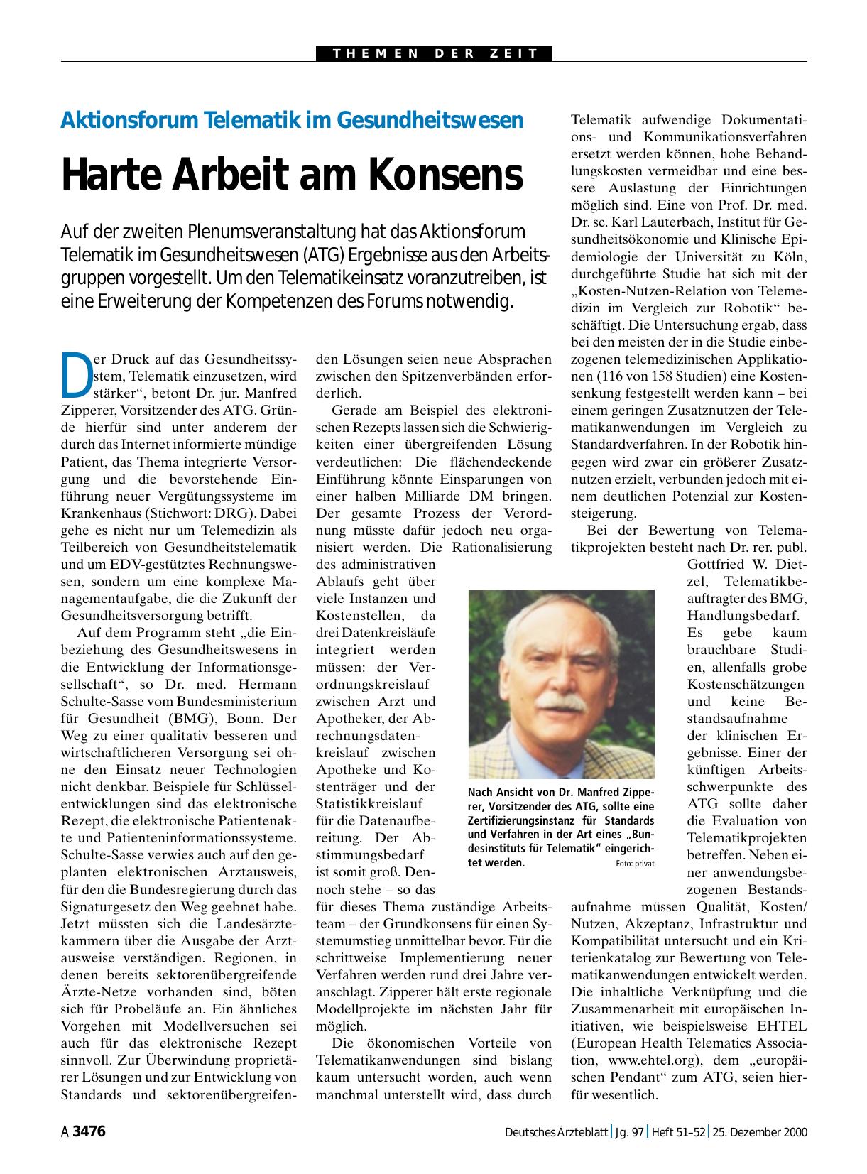 Vorschauseite 1: Aktionsforum Telematik im Gesundheitswesen: Harte Arbeit am Konsens