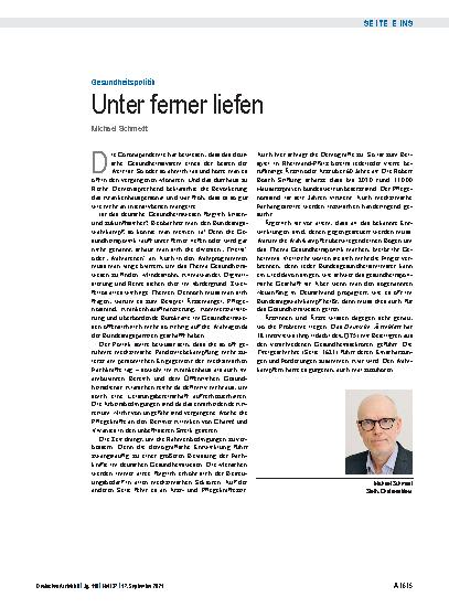 Vorschauseite 1: Gesundheitspolitik: Unter ferner liefen