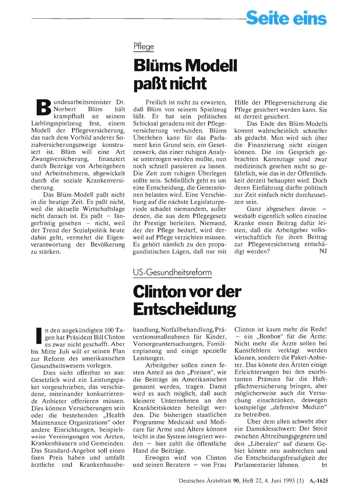 Vorschauseite 1: Pflege: Blüms Modell paßt nicht