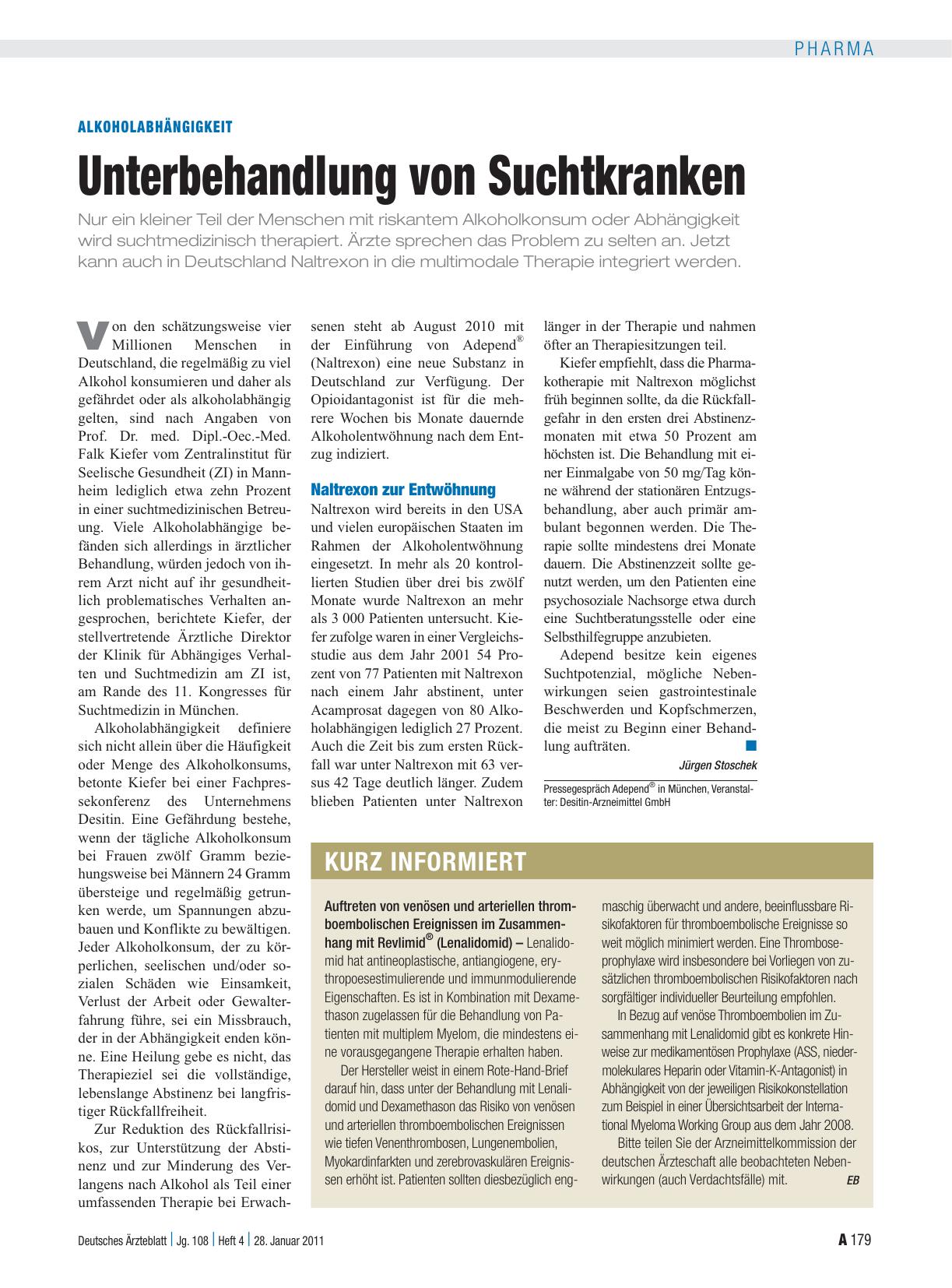 Vorschauseite 1: Alkoholabhängigkeit: Unterbehandlung von Suchtkranken