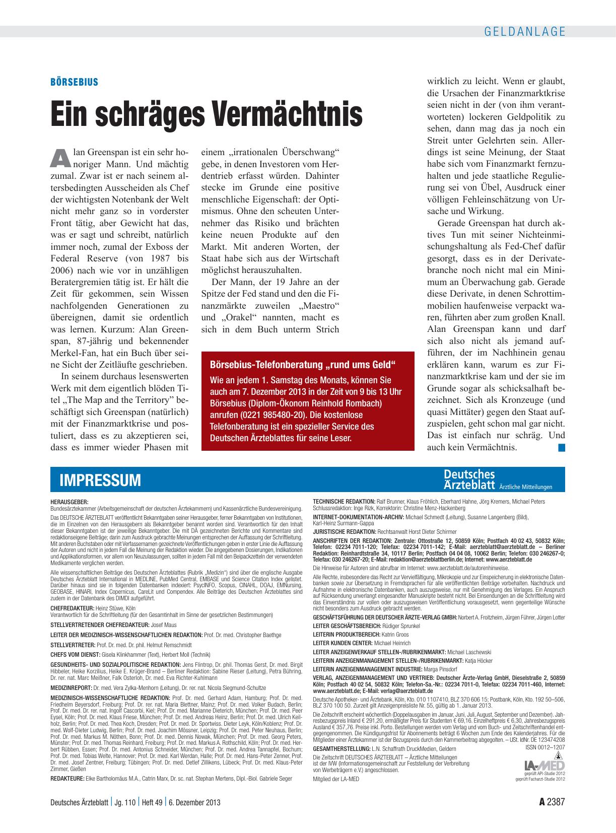 Vorschauseite 1: Börsebius: Ein schräges Vermächtnis