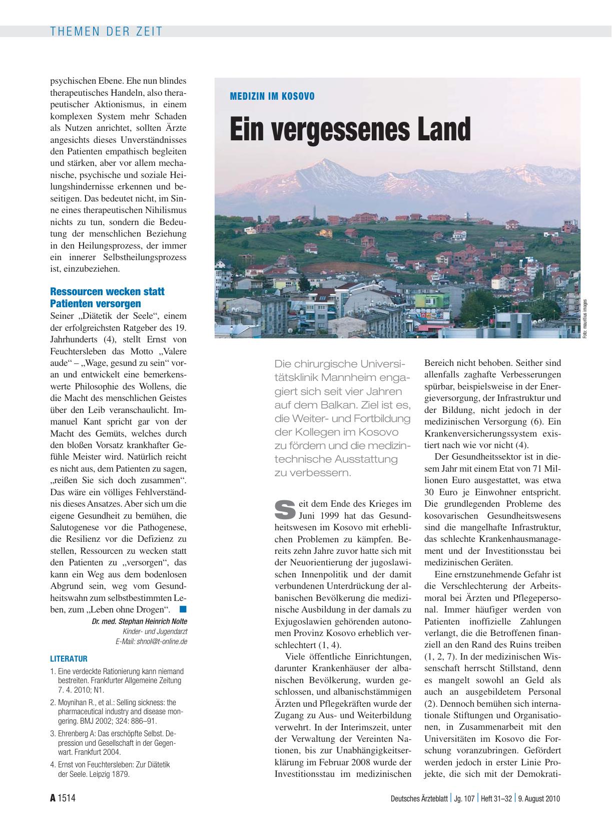 Vorschauseite 1: Medizin im Kosovo: Ein vergessenes Land
