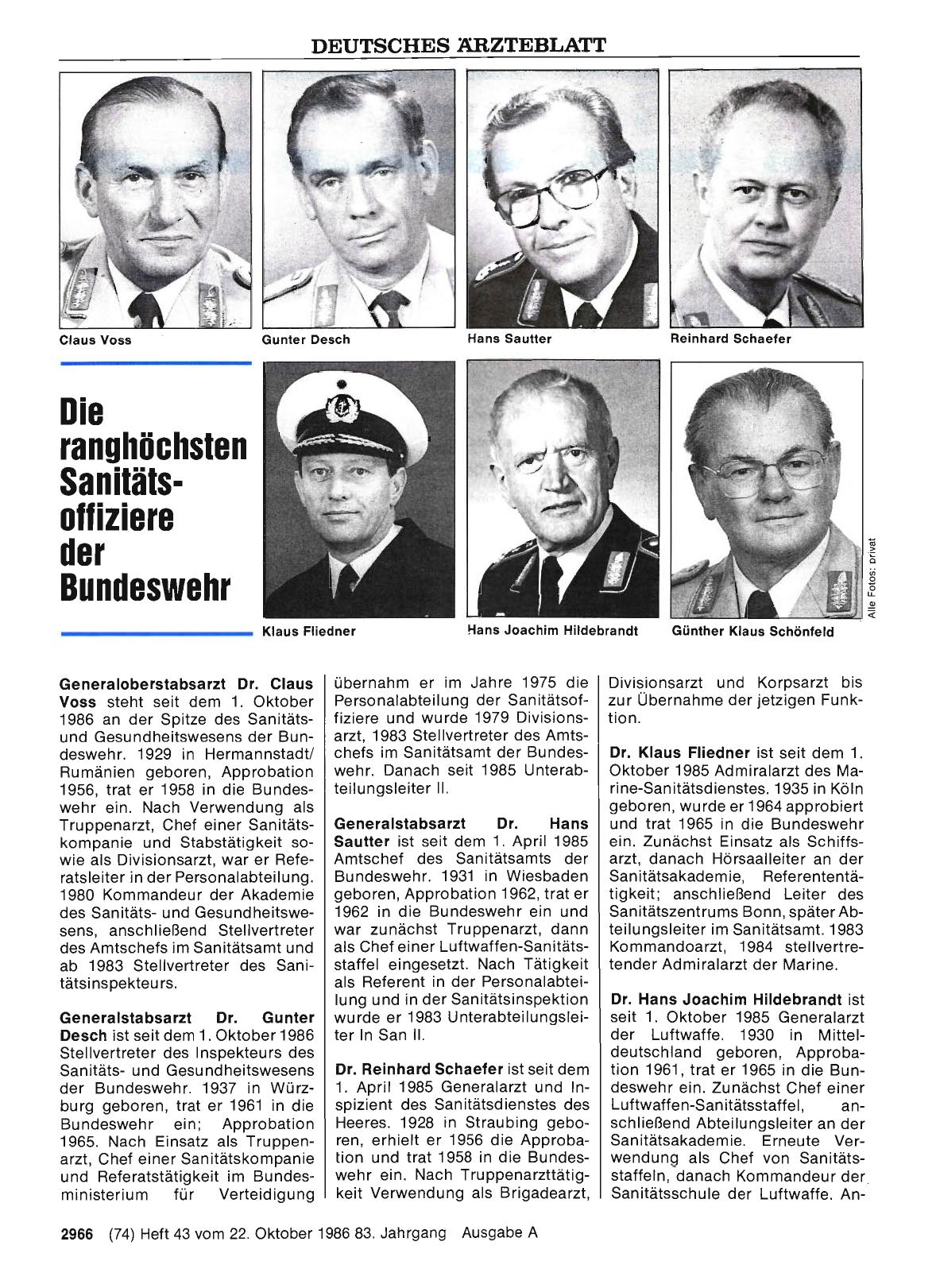 Vorschauseite 1: Die ranghöchsten Sanitätsoffiziere der Bundeswehr