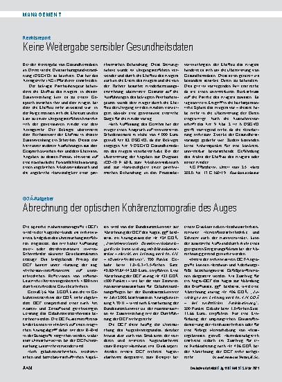 Vorschauseite 1: GOÄ-Ratgeber: Abrechnung der optischen Kohärenztomografie des Auges