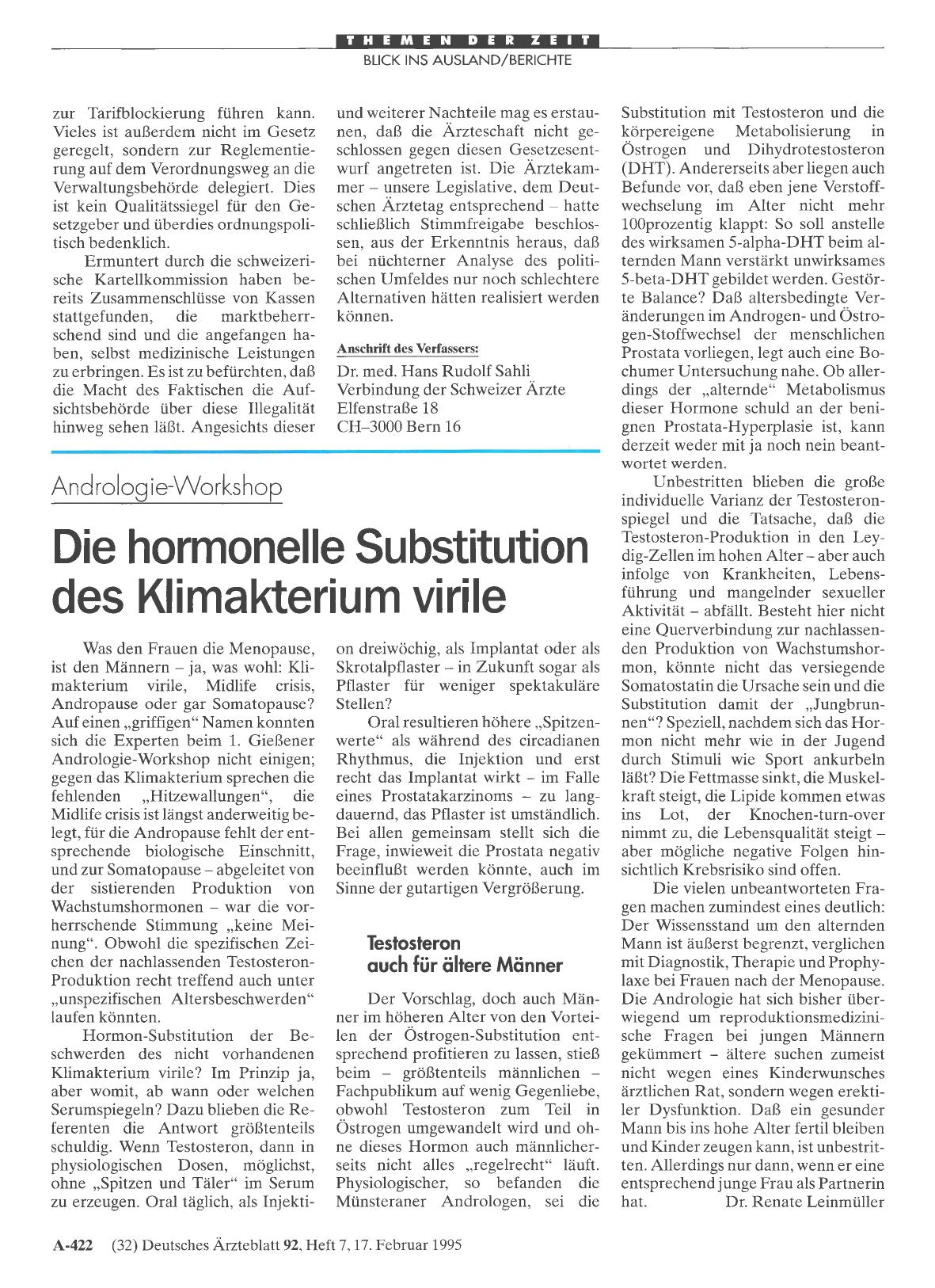 Vorschauseite 1: Andrologie-Workshop: Die hormonelle Substitution des Klimakterium virile