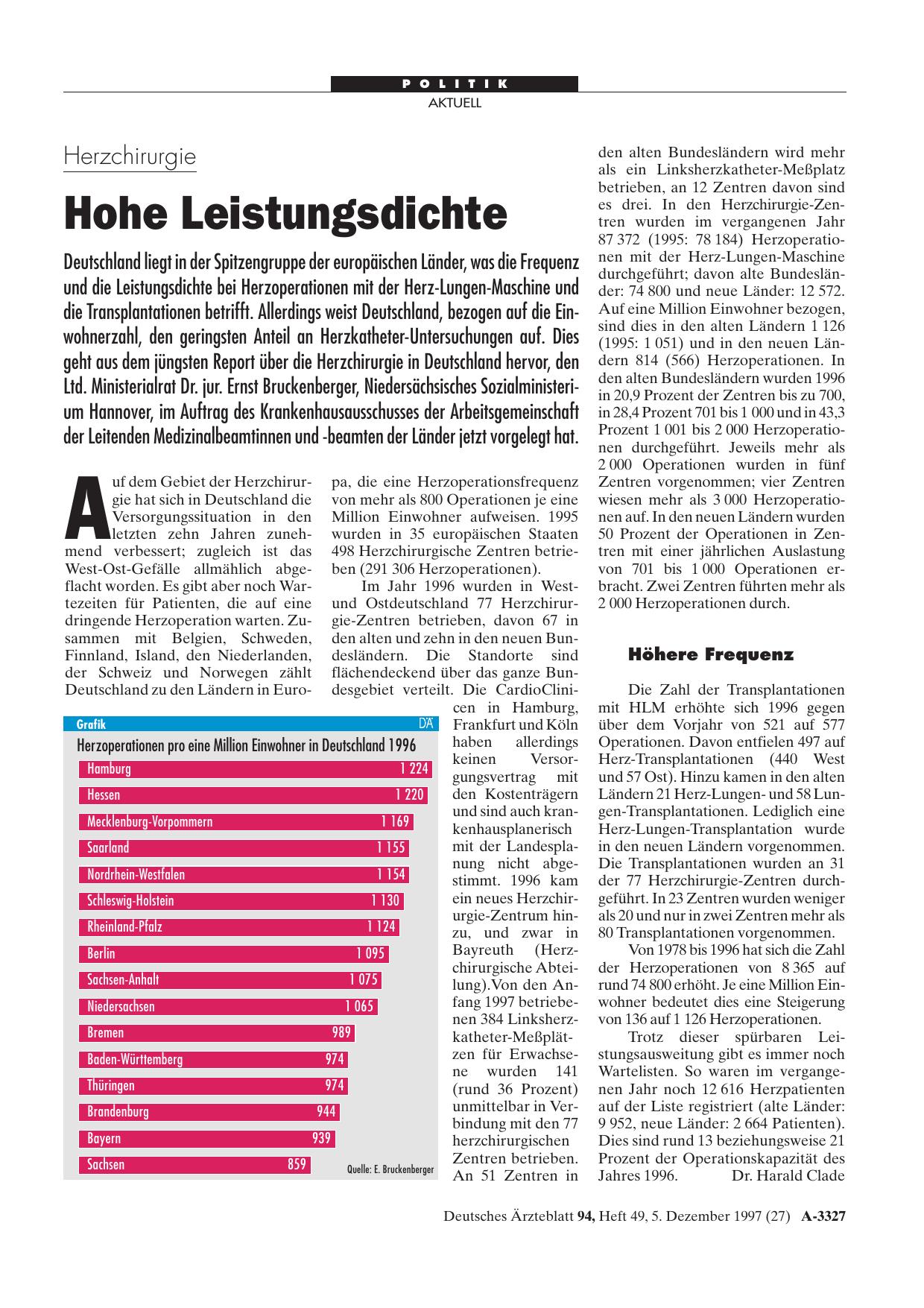 Vorschauseite 1: Herzchirurgie: Hohe Leistungsdichte