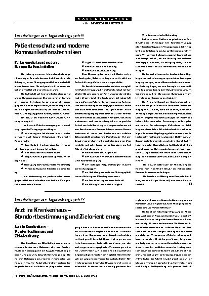 Vorschauseite 1: Entschließungen zum Tagesordnungspunkt III: Patientenschutz und moderne Kommunikationstechniken