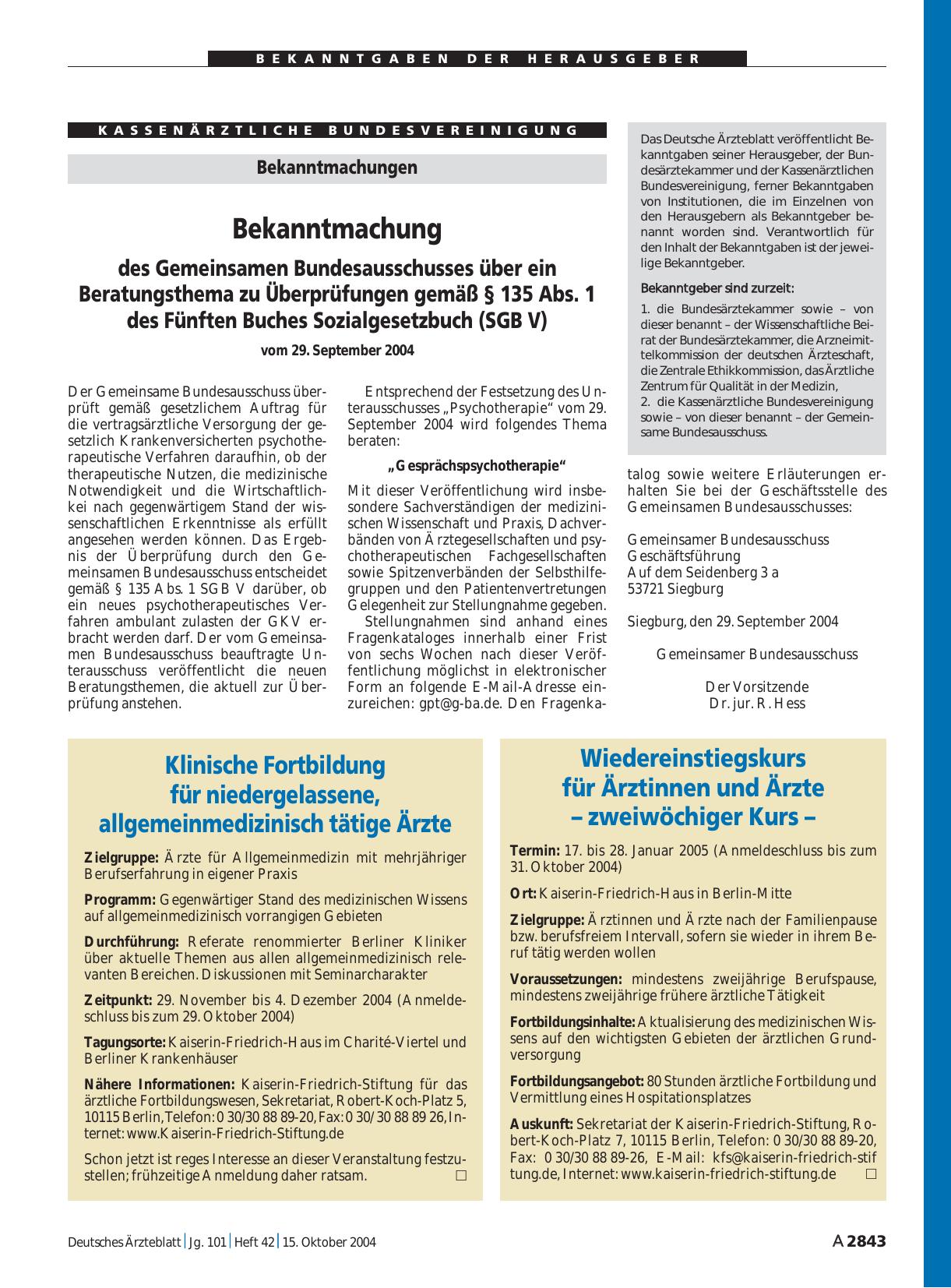 Vorschauseite 1: Wiedereinstiegskurs für Ärztinnen und Ärzte – zweiwöchiger Kurs –