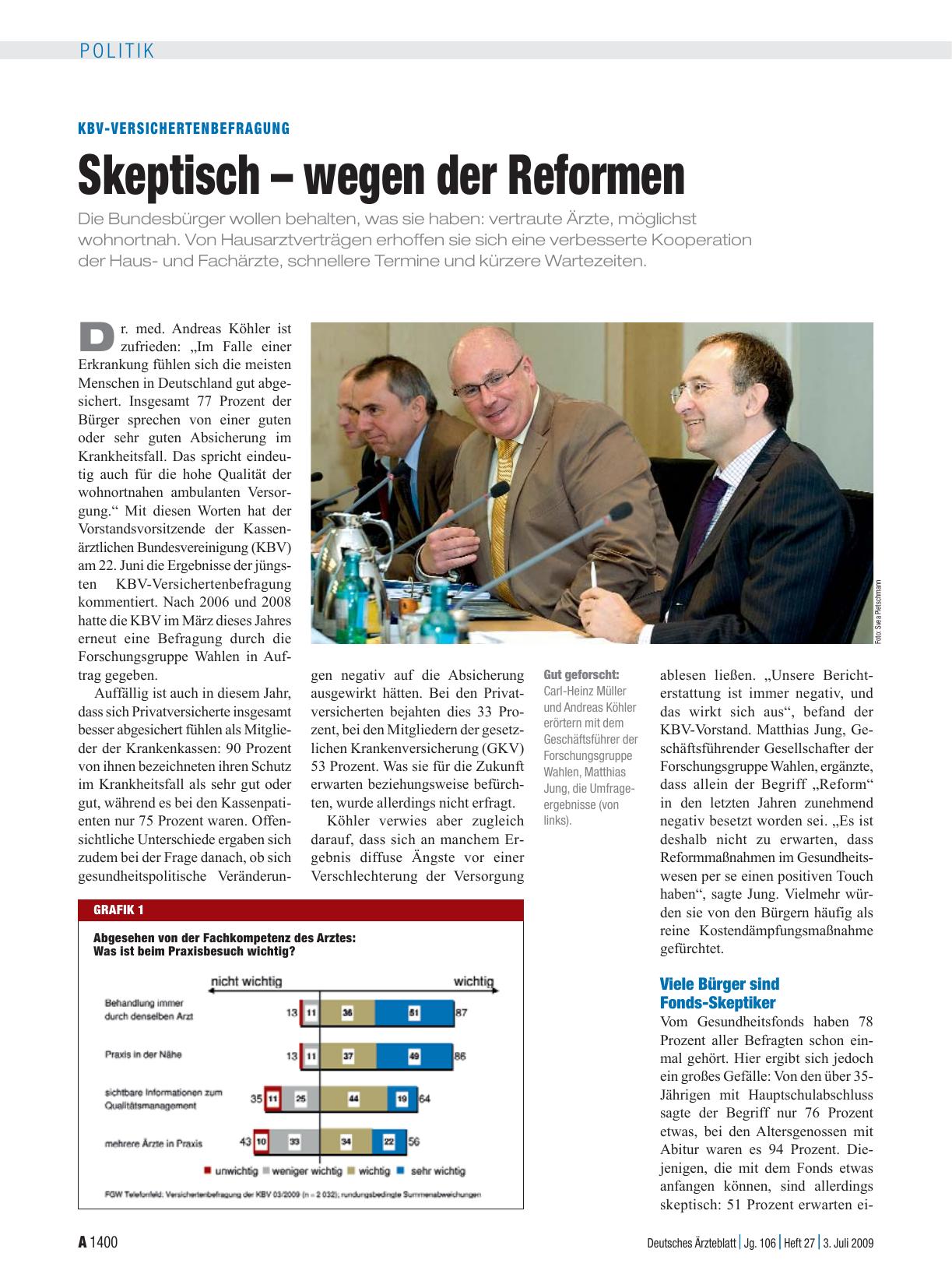 Vorschauseite 1: KBV-Versichertenbefragung: Skeptisch – wegen der Reformen