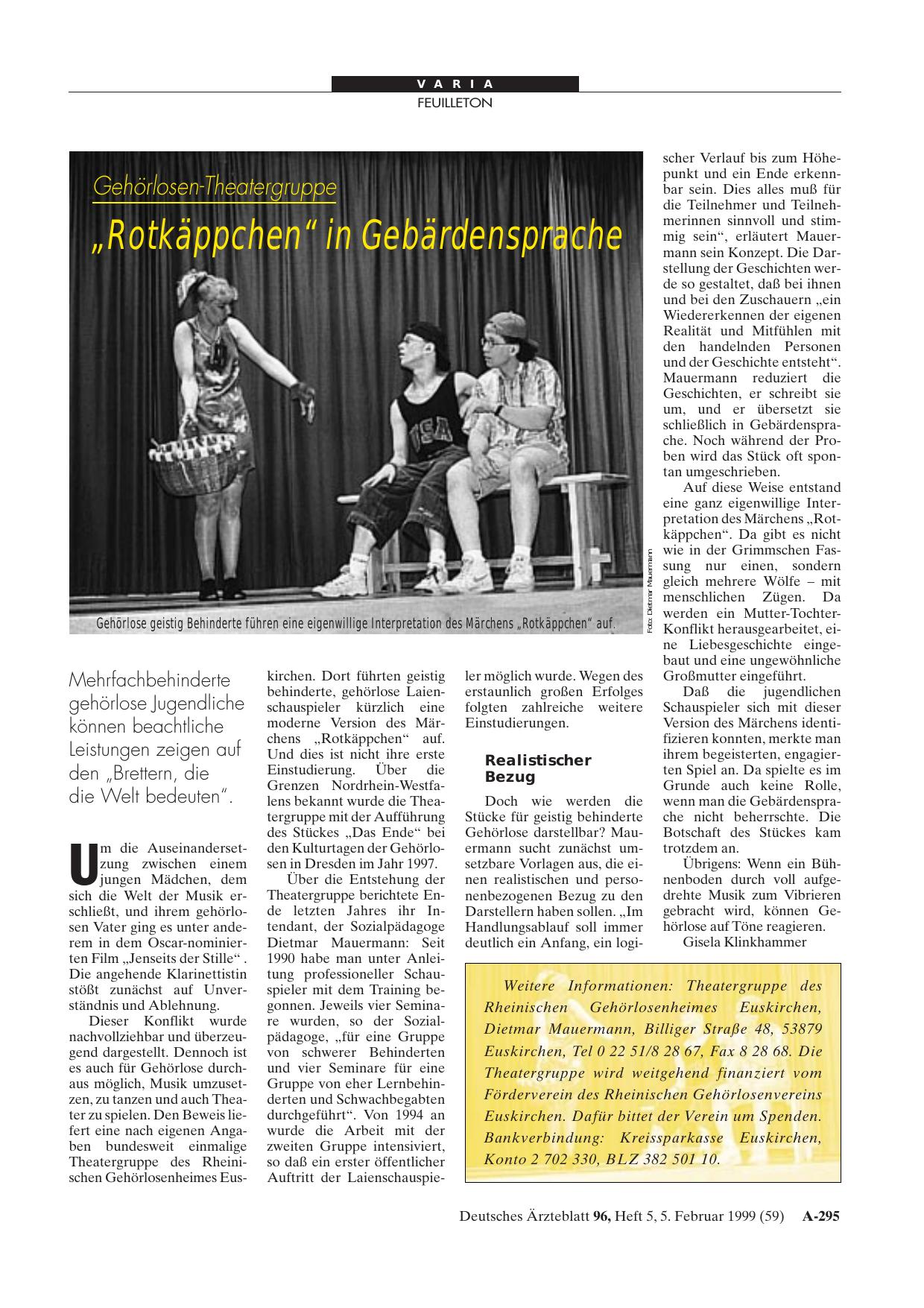 Vorschauseite 1: Gehörlosen-Theatergruppe: „Rotkäppchen“ in Gebärdensprache
