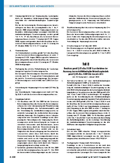 Vorschauseite 2: Beschluss des Erweiterten Bewertungsausschusses gemäß § 87 Abs. 4 SGB V zur Weiterentwicklung der vertragsärztlichen Vergütung im Jahr 2010 in seiner 15. Sitzung am 2. September 2…
