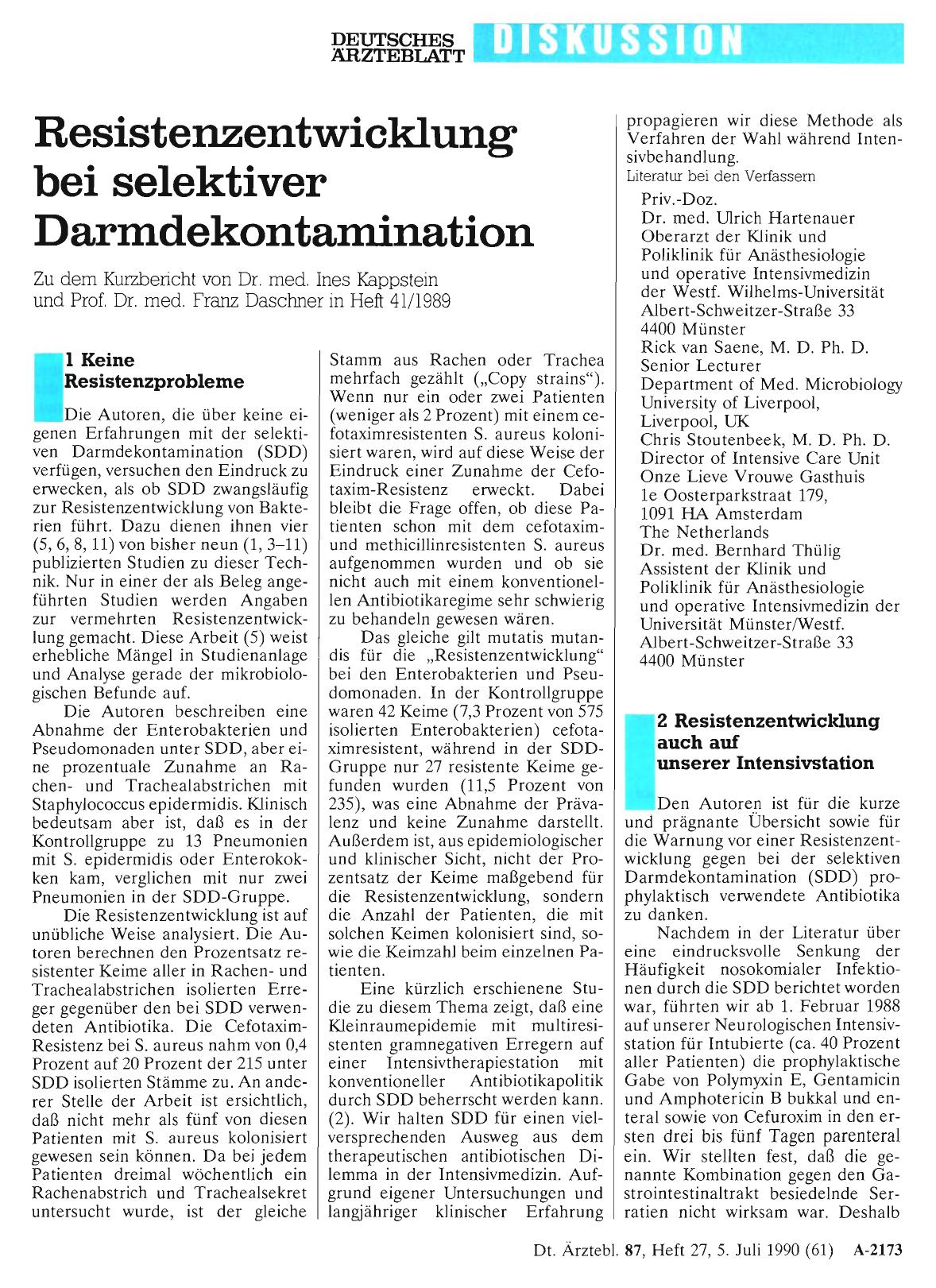 Vorschauseite 1: Resistenzentwicklung bei selektiver Darmdekontamination: 2 Resistenzentwicklung auch auf unserer Intensivstation