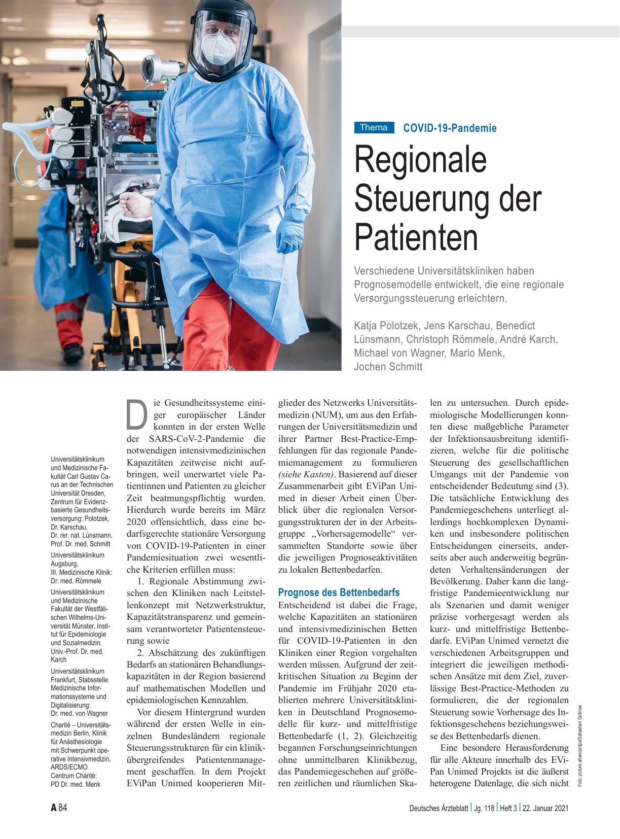 Vorschauseite 1: COVID-19-Pandemie: Regionale Steuerung der Patienten