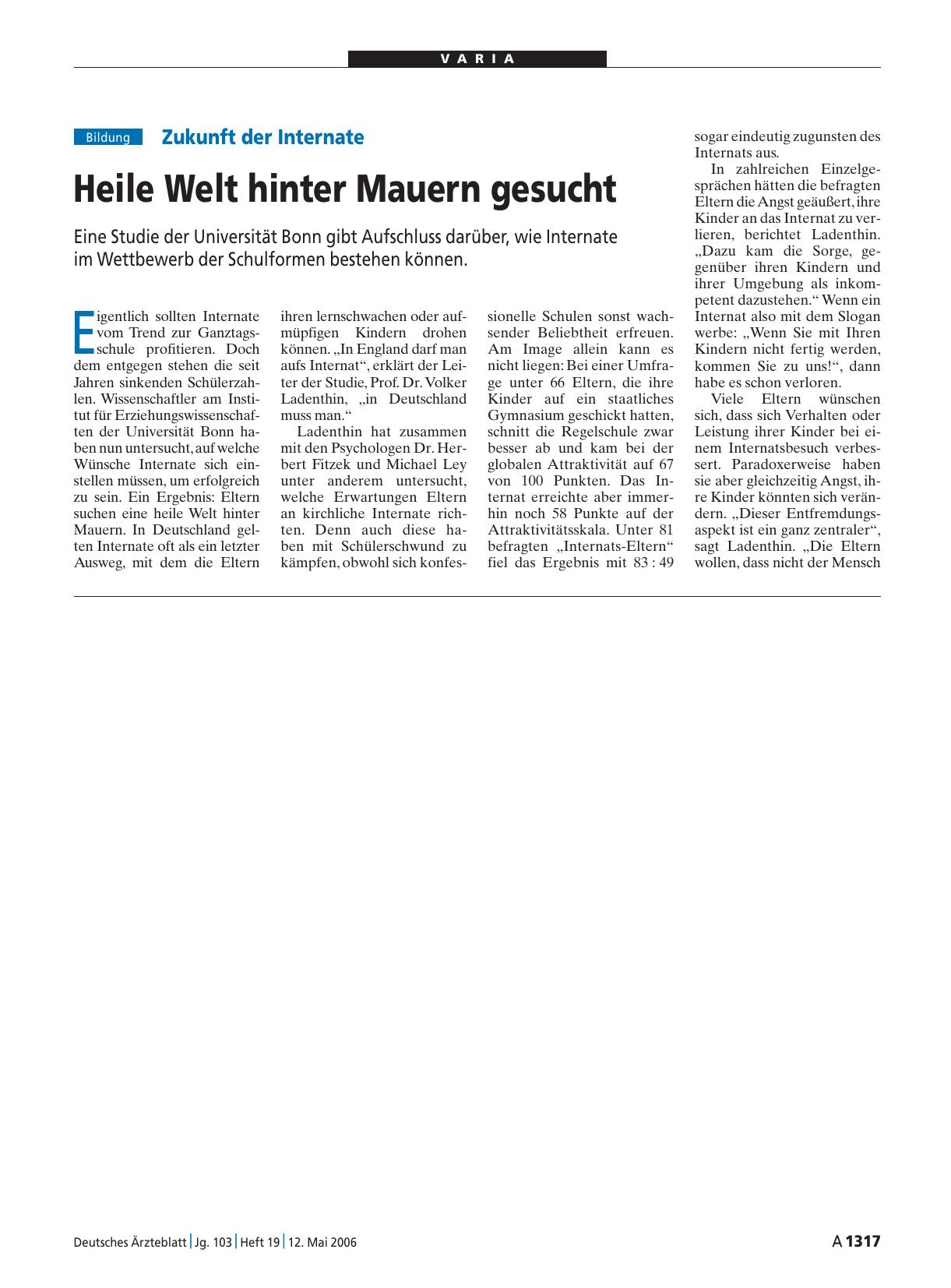 Vorschauseite 1: Zukunft der Internate: Heile Welt hinter Mauern gesucht