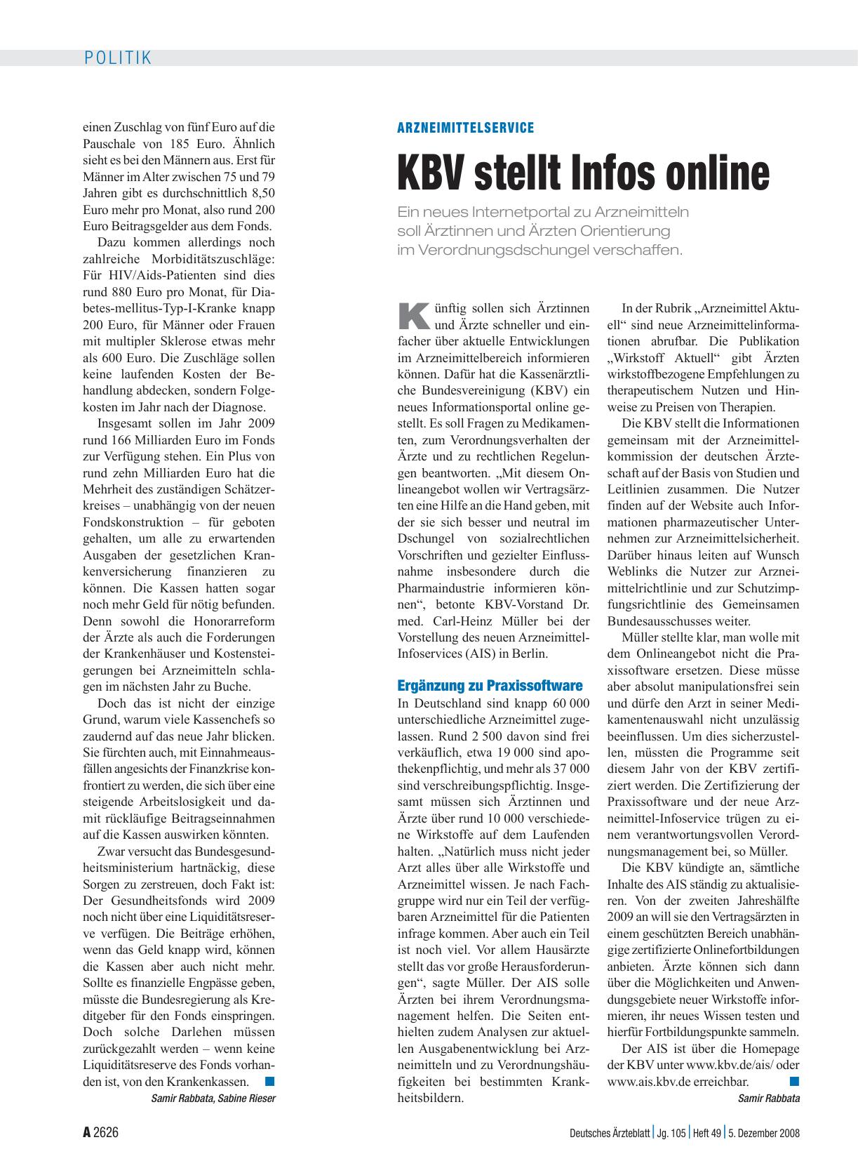 Vorschauseite 1: Arzneimittelservice: KBV stellt Infos online