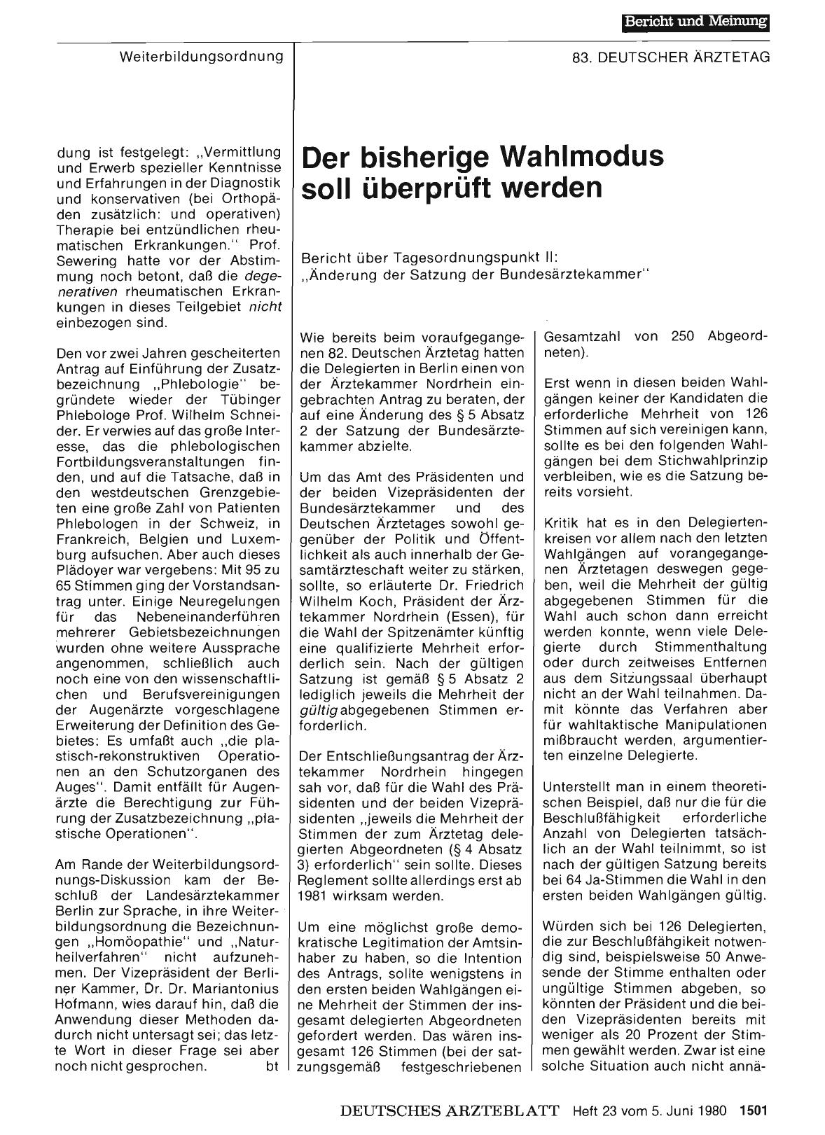 Vorschauseite 1: Der bisherige Wahlmodus soll überprüft werden
