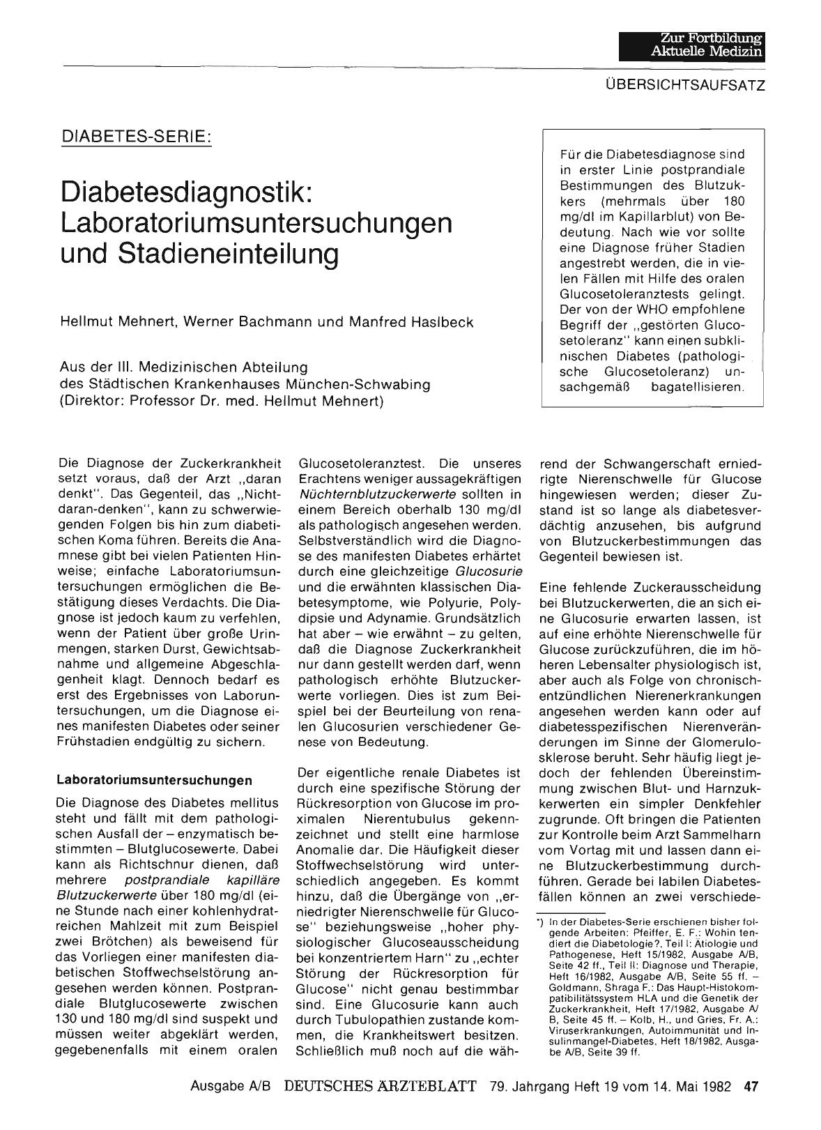 Vorschauseite 1: Diabetesdiagnostik: Laboratoriumsuntersuchungen und Stadieneinteilung