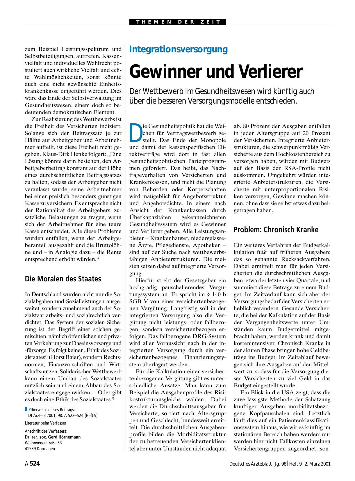 Vorschauseite 1: Integrationsversorgung: Gewinner und Verlierer