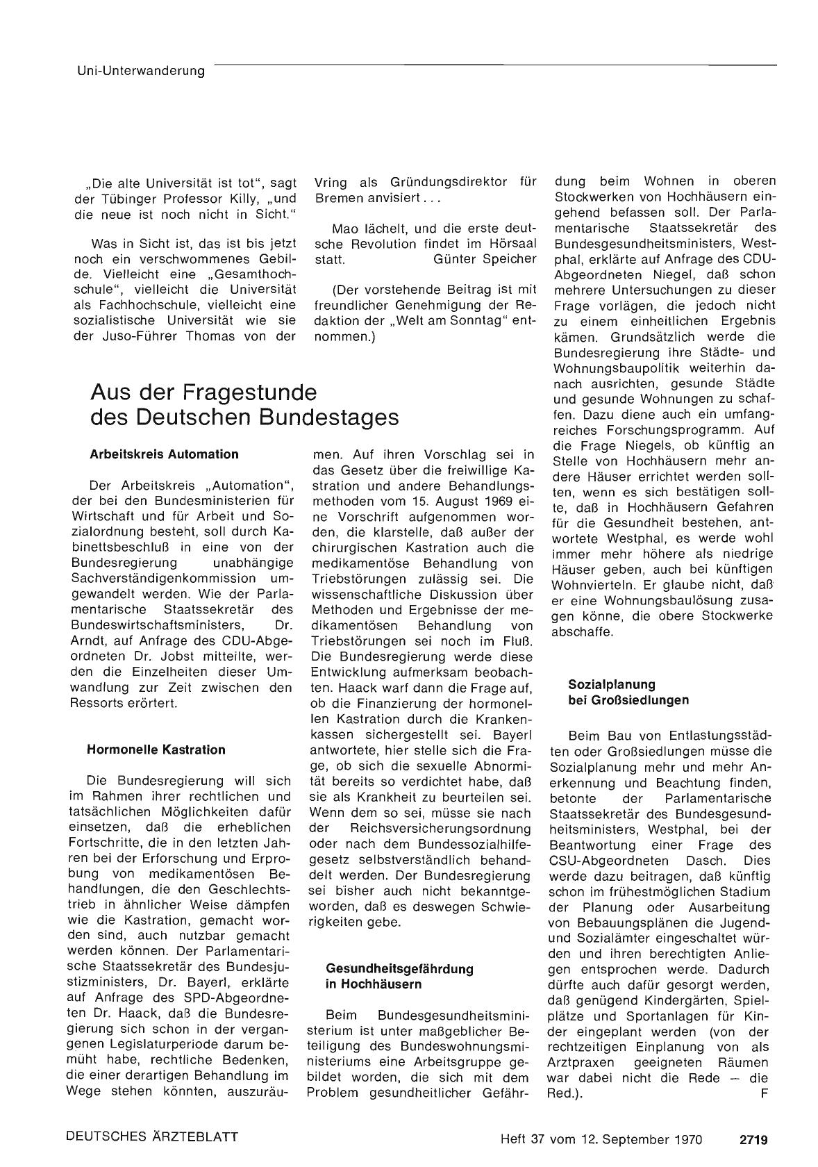 Vorschauseite 1: Aus der Fragestunde des Deutschen Bundestages