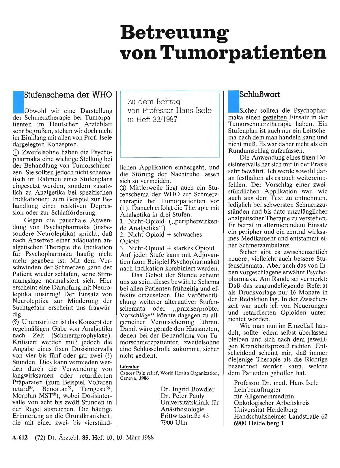 Vorschauseite 1: Betreuung von Tumorpatienten: Schlußwort