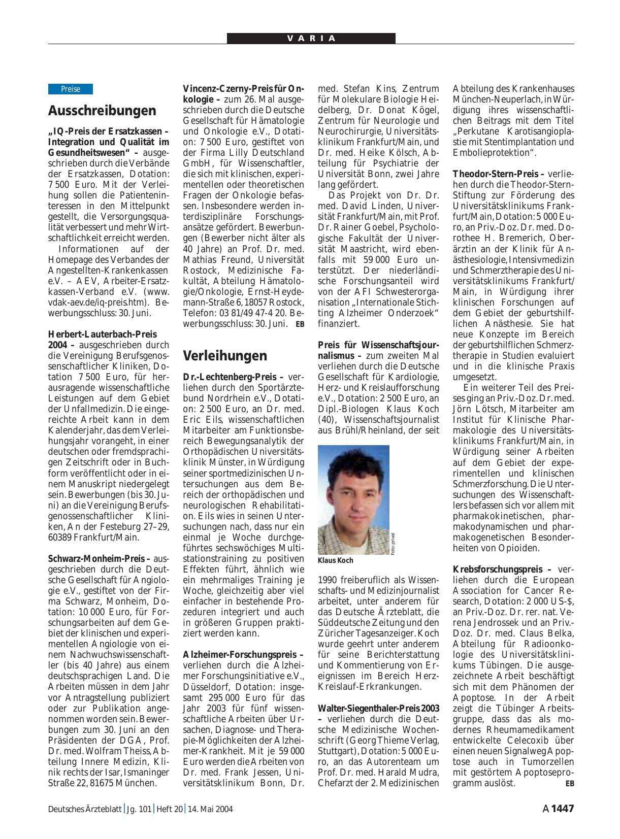Vorschauseite 1: Ausschreibungen