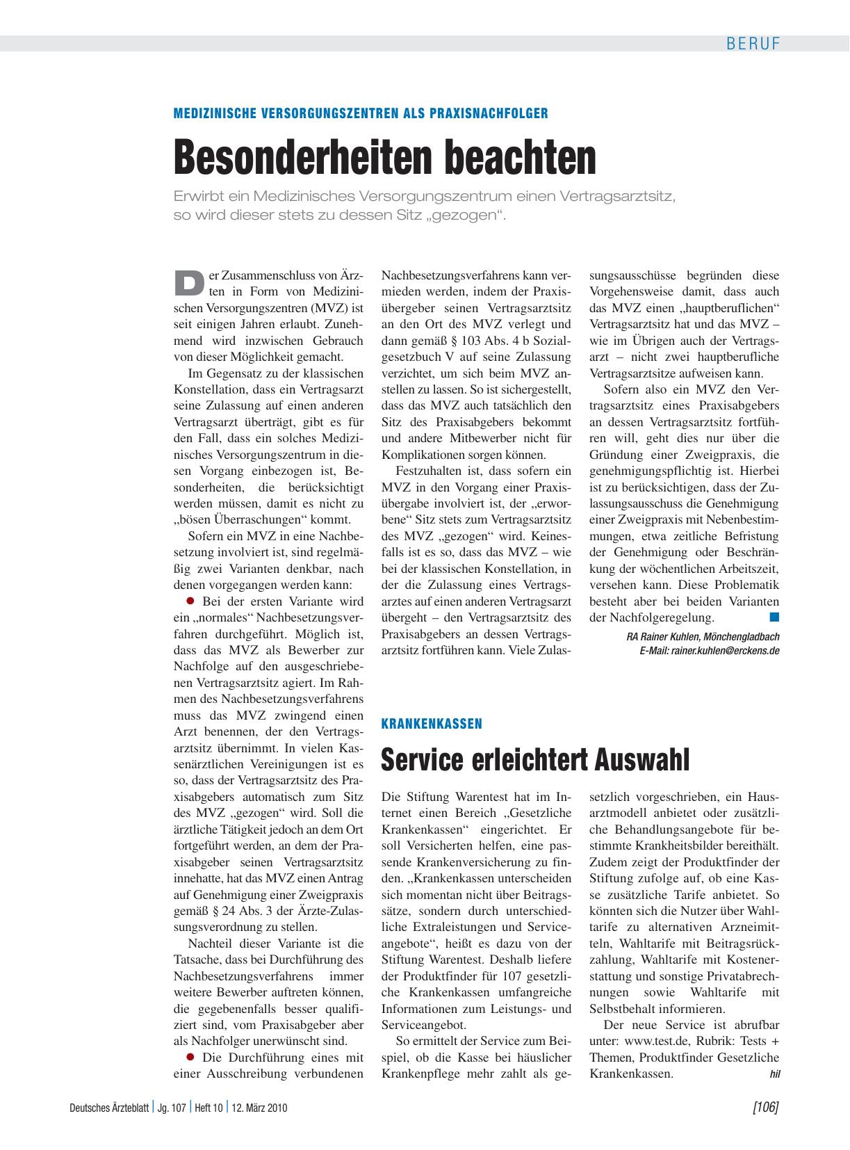 Vorschauseite 1: Krankenkassen: Service erleichtert Auswahl