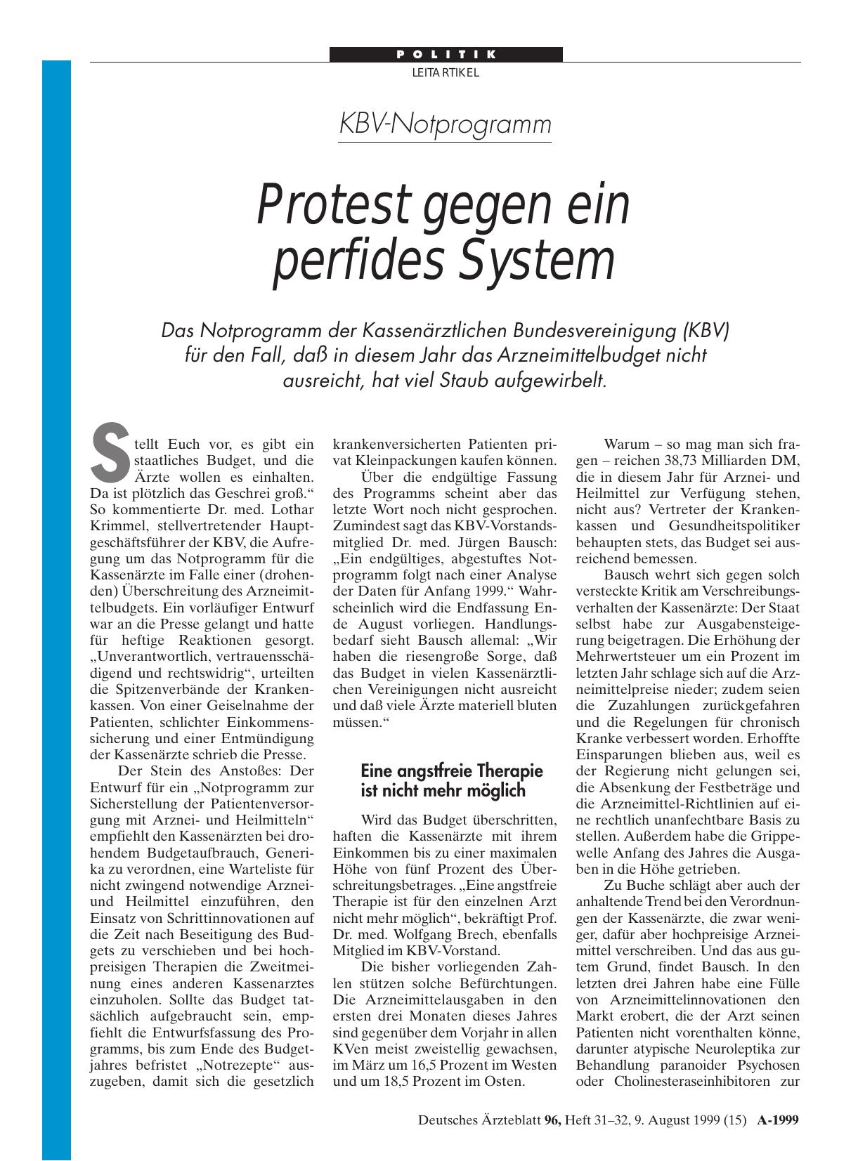 Vorschauseite 1: KBV-Notprogramm: Protest gegen ein perfides System