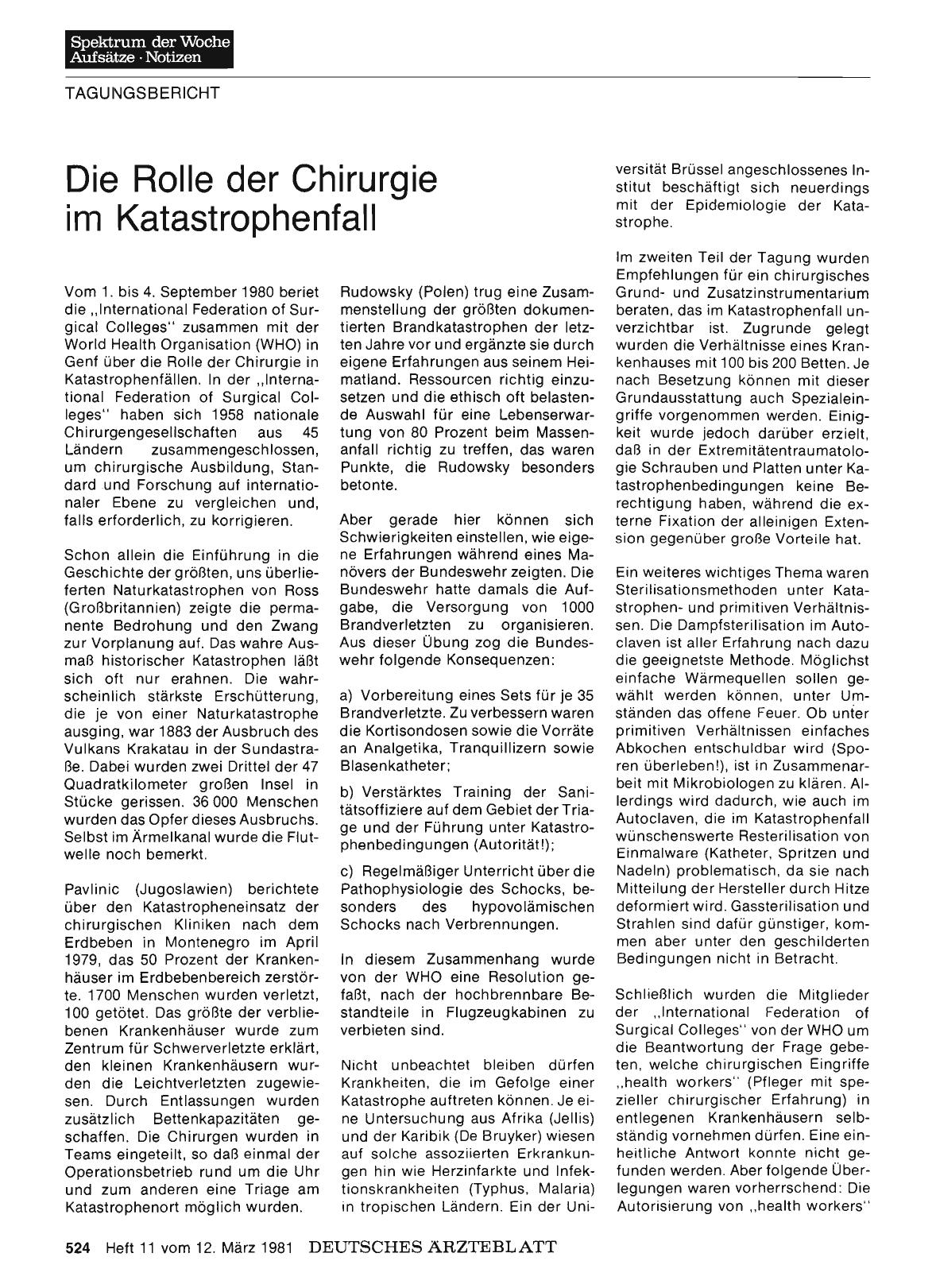 Vorschauseite 1: Die Rolle der Chirurgie im Katastrophenfall