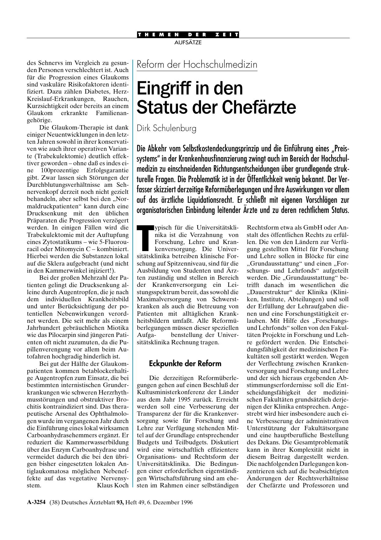 Vorschauseite 1: Reform der Hochschulmedizin: Eingriff in den Status der Chefärzte