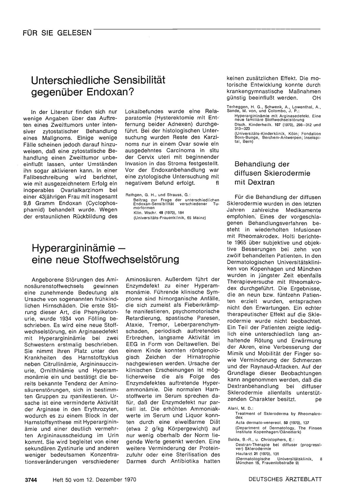 Vorschauseite 1: Hyperargininämie — eine neue Stoffwechselstörung