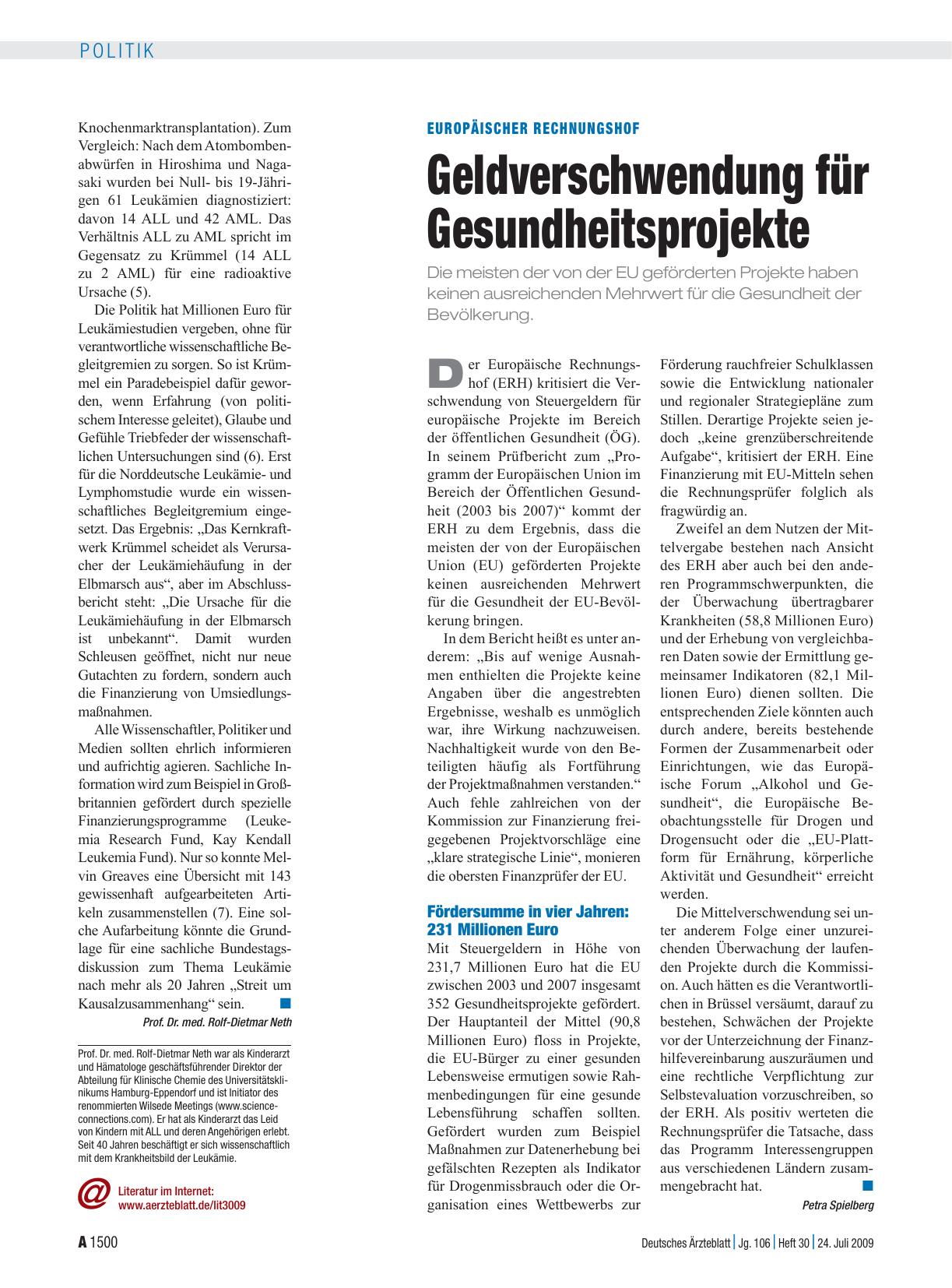 Vorschauseite 1: Europäischer Rechnungshof: Geldverschwendung für Gesundheitsprojekte