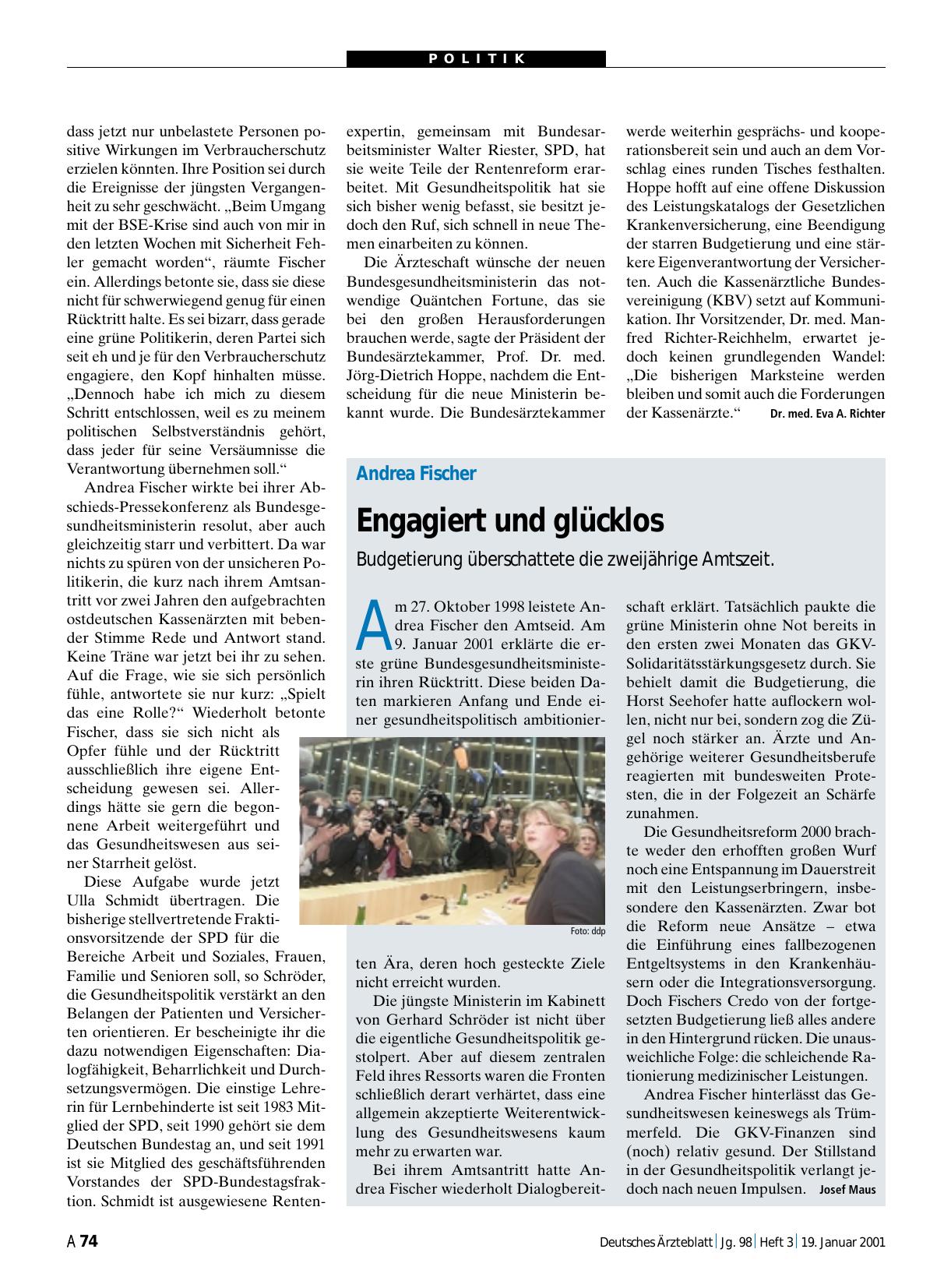 Vorschauseite 1: Andrea Fischer: Engagiert und glücklos