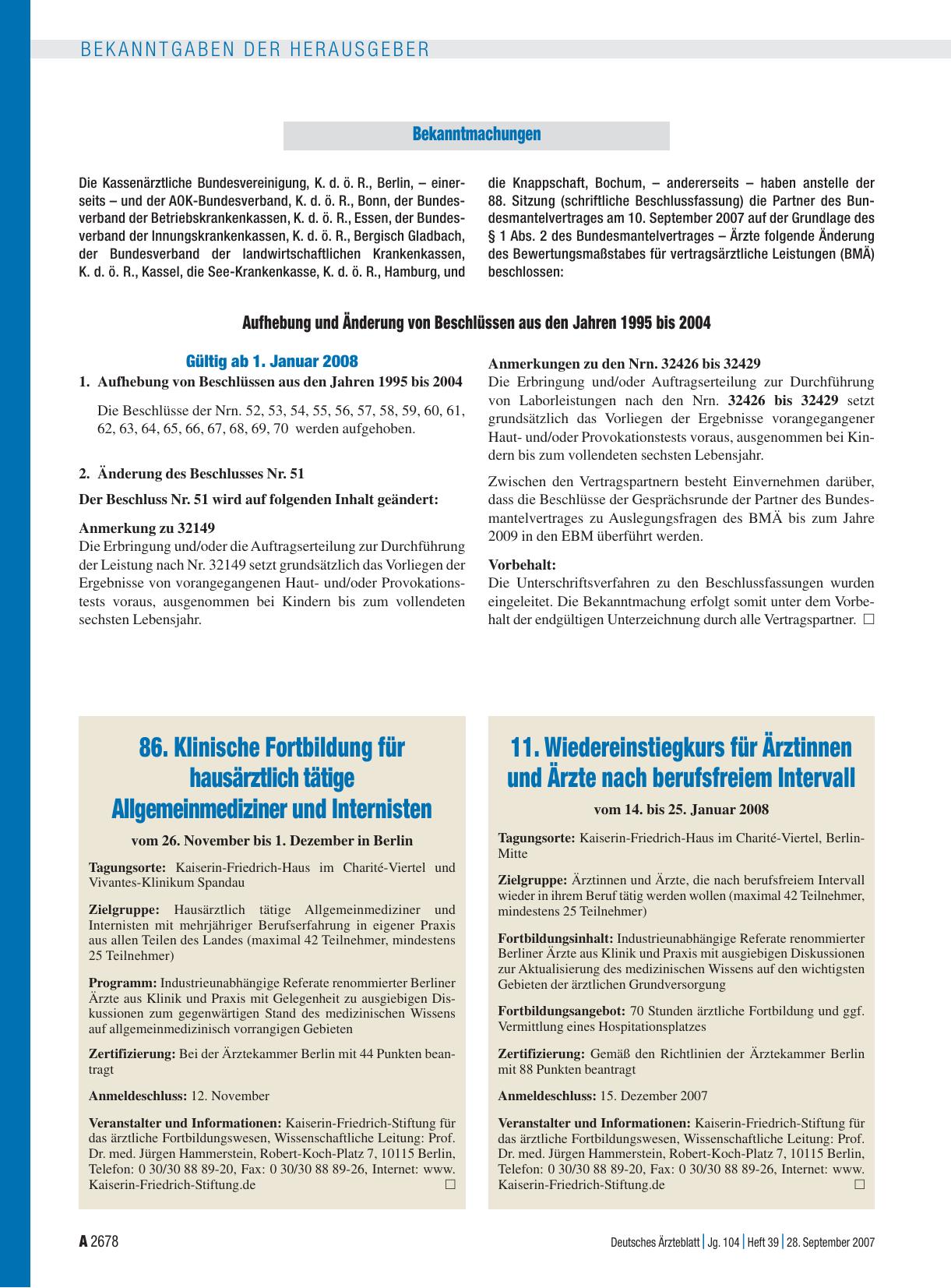 Vorschauseite 1: 86. Klinische Fortbildung für hausärztlich tätige Allgemeinmediziner und Internisten vom 26. November bis 1. Dezember in Berlin
