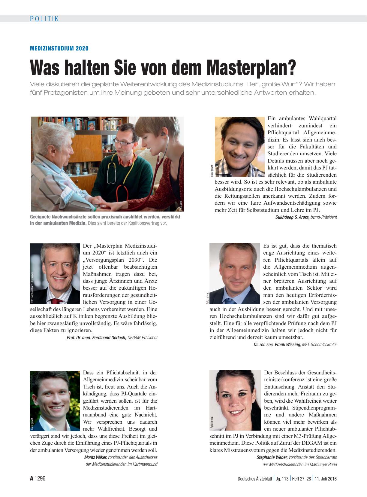 Vorschauseite 1: Medizinstudium 2020: Was halten Sie von dem Masterplan?