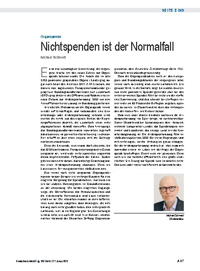 Vorschauseite 1: Organspende: Nichtspenden ist der Normalfall