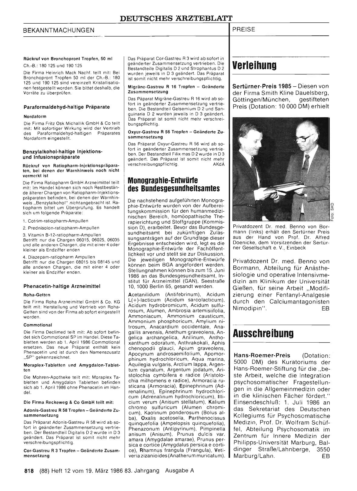 Vorschauseite 1: Monographie-Entwürfe des Bundesgesundheitsamtes