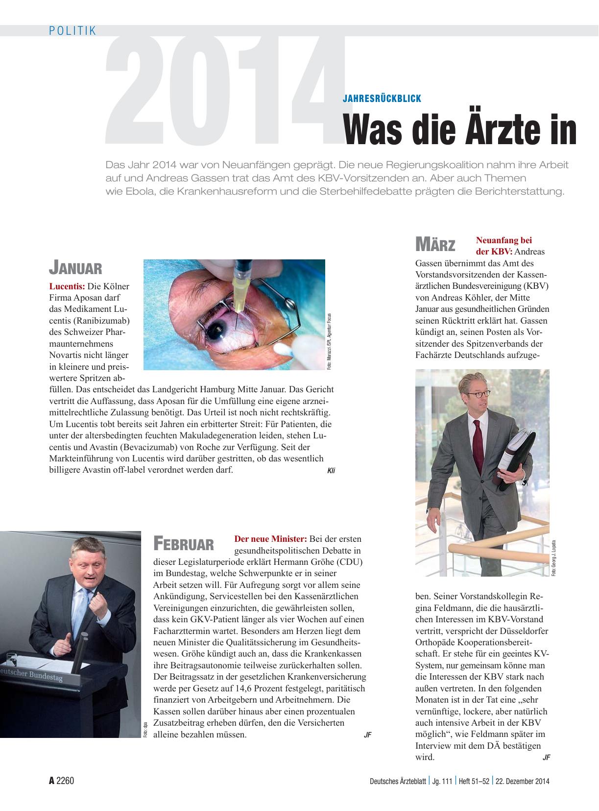 Vorschauseite 1: Jahresrückblick: Was die Ärzte in diesem Jahr bewegte 2014