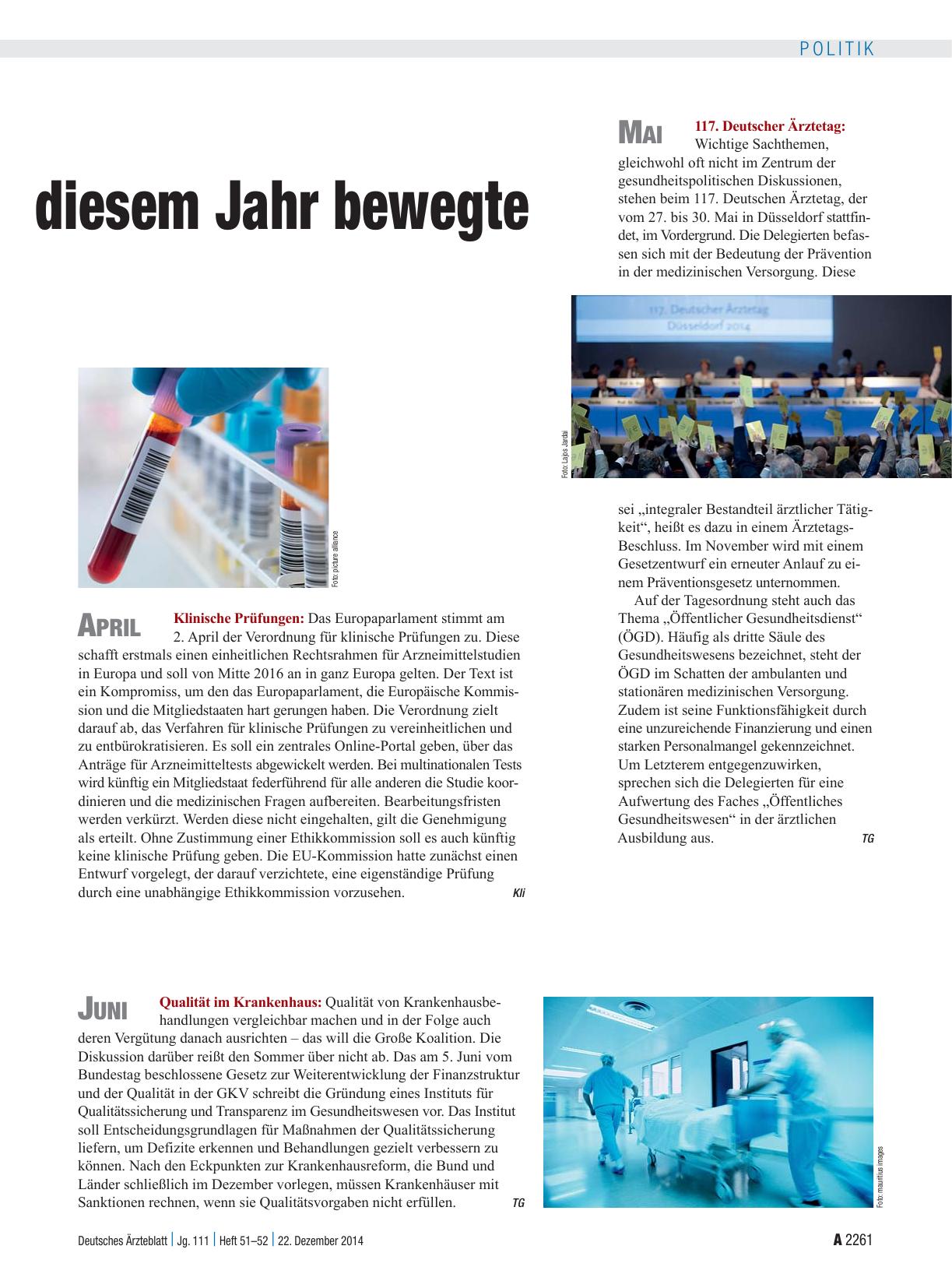 Vorschauseite 2: Jahresrückblick: Was die Ärzte in diesem Jahr bewegte 2014